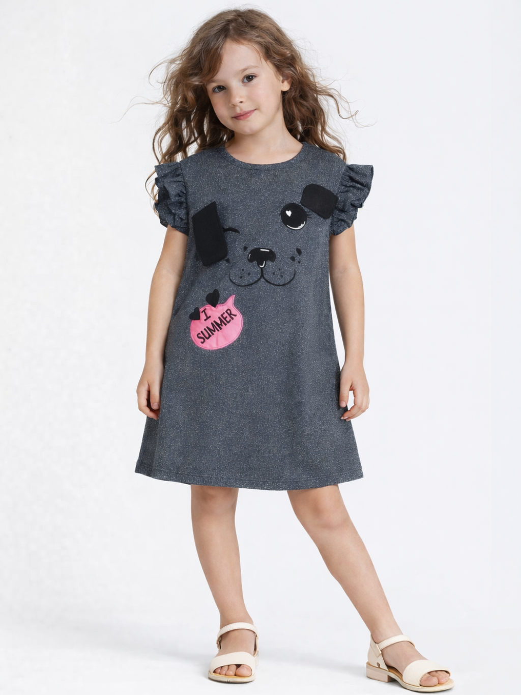 Cute Dog Simli Kız Çocuk Elbise - Casabony Kids