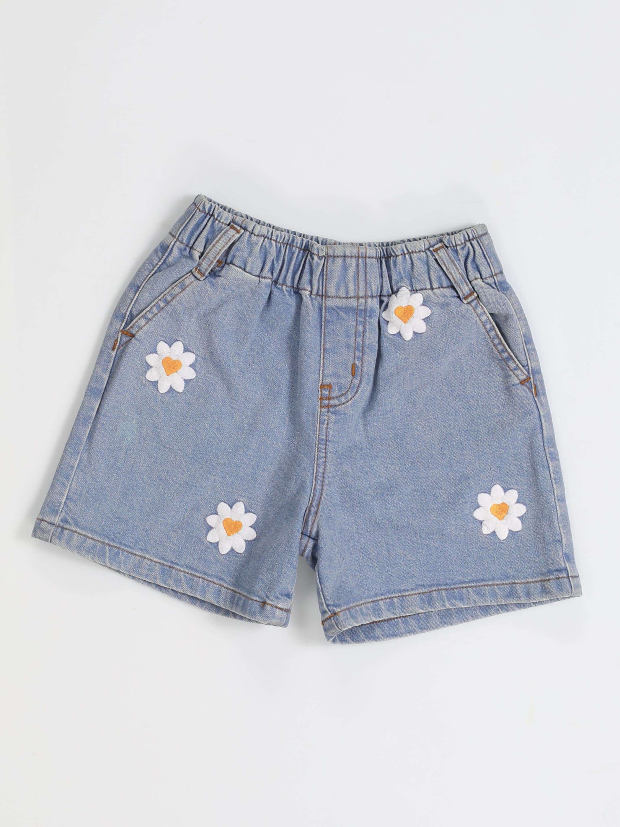 Daisy Nakışlı Kız Çocuk Denim Şort - Casabony Kids