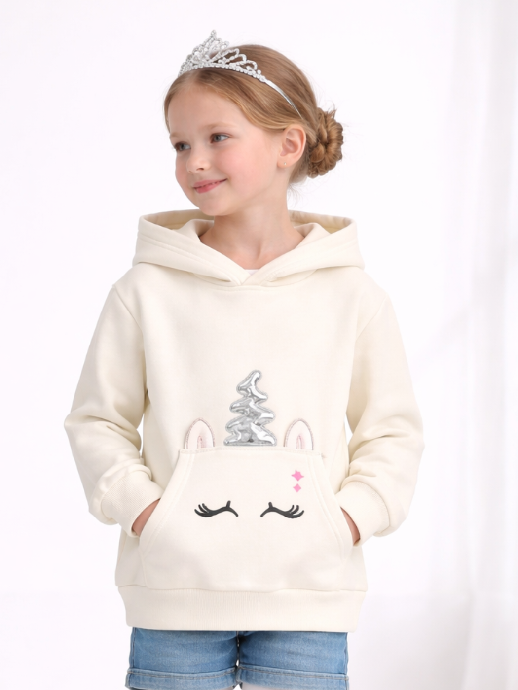 Unicorn Pamuklu Kanguru Cep Kız Çocuk Sweatshirt - Casabony Kids