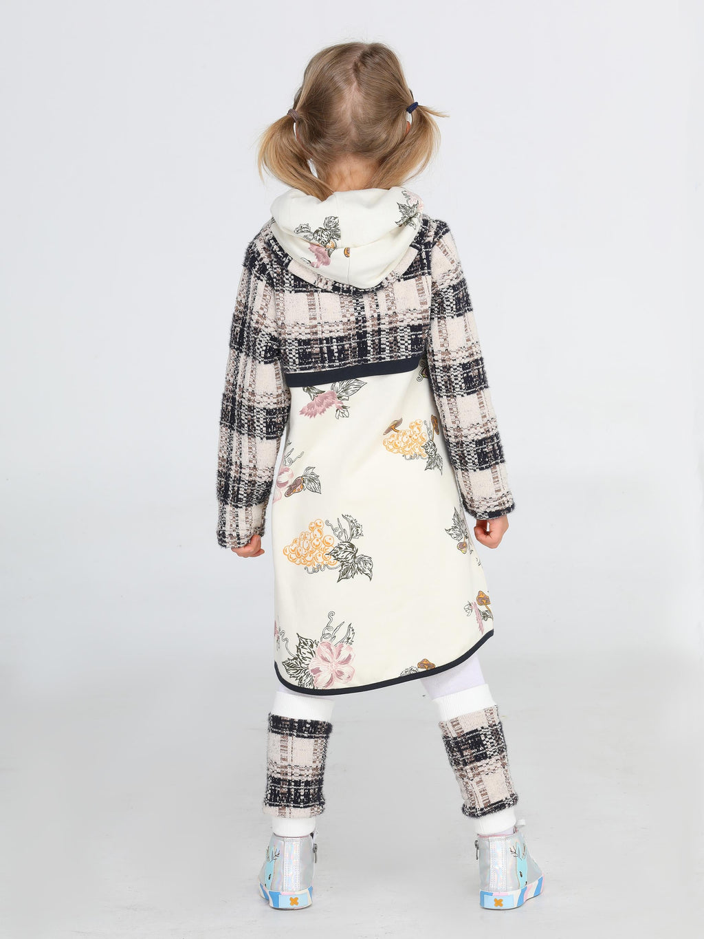 Ekose Baskılı Hoodie Kız Elbise + Tozluk Takım - Casabony Kids