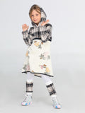 Ekose Baskılı Hoodie Kız Elbise + Tozluk Takım - Casabony Kids