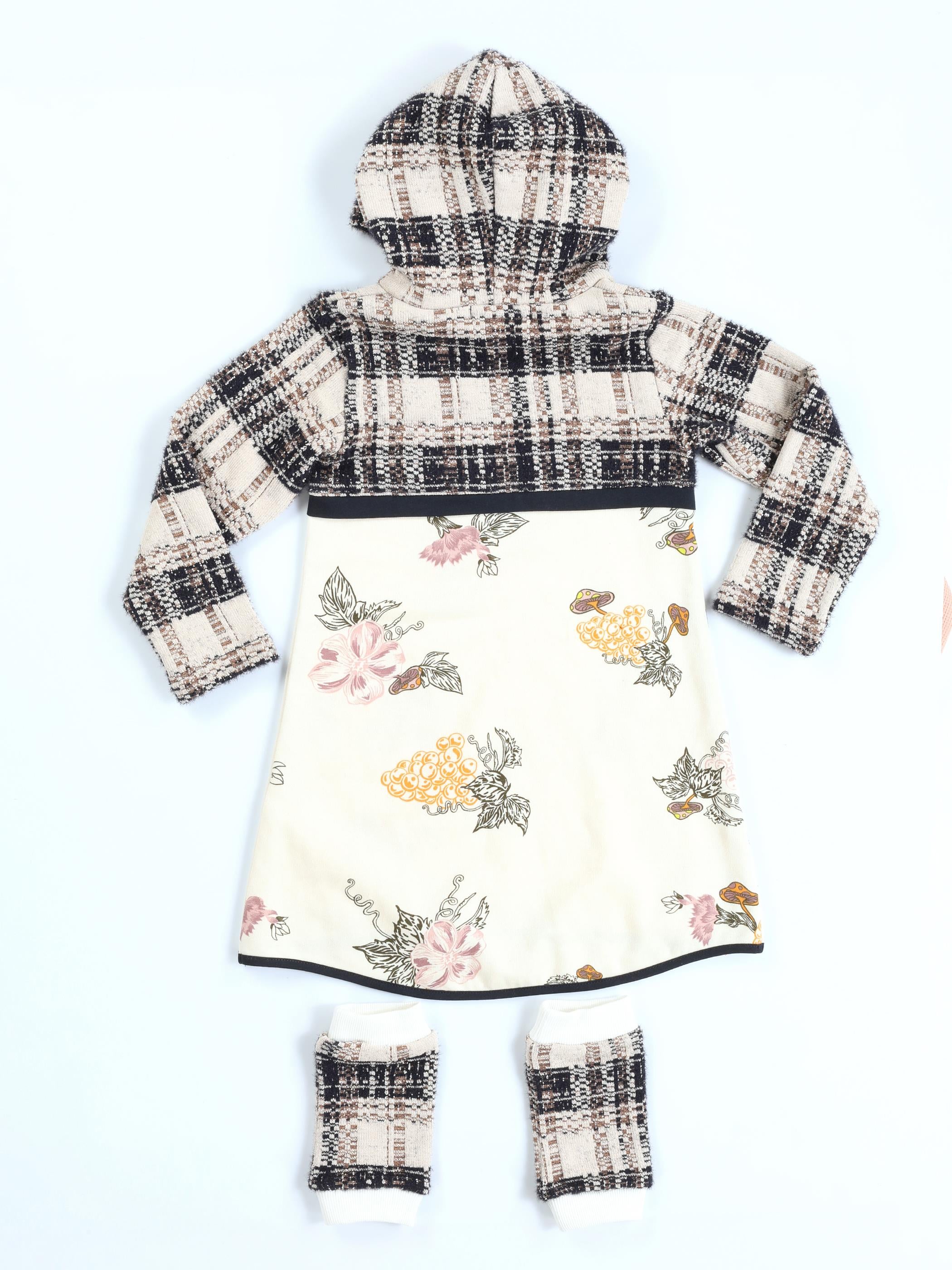 Ekose Baskılı Hoodie Kız Elbise + Tozluk Takım - Casabony Kids