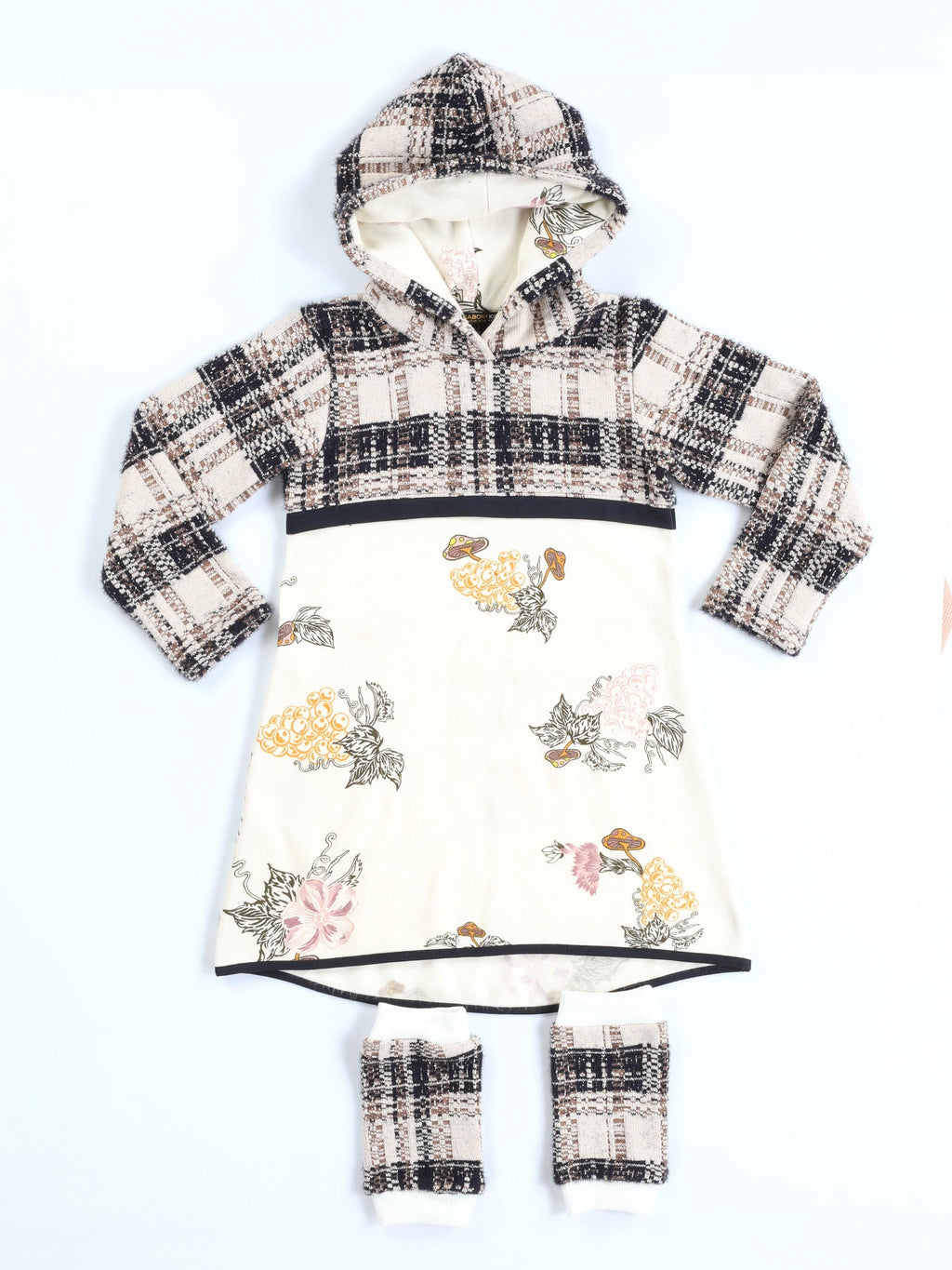 Ekose Baskılı Hoodie Kız Elbise + Tozluk Takım - Casabony Kids