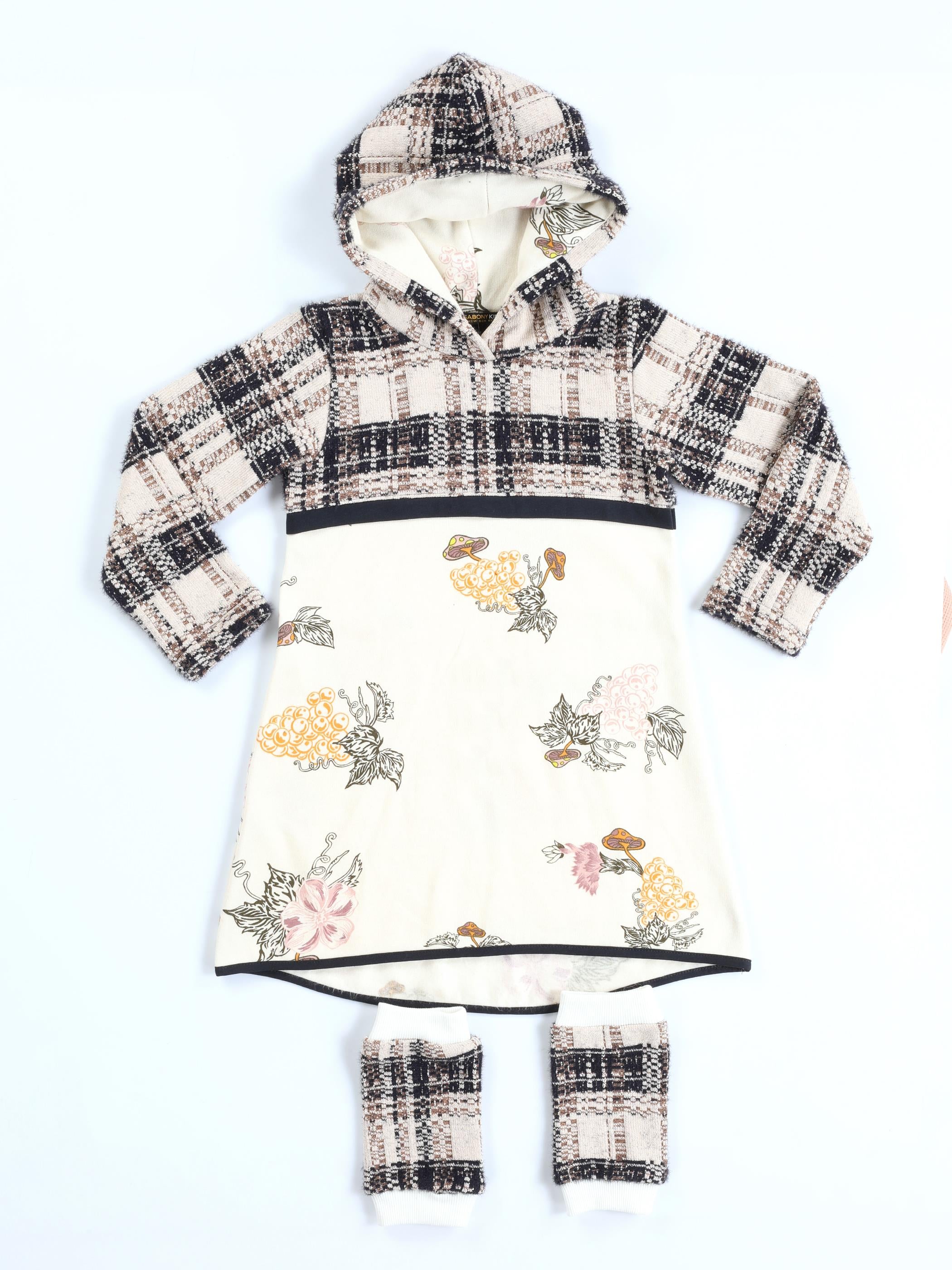 Ekose Baskılı Hoodie Kız Elbise + Tozluk Takım - Casabony Kids