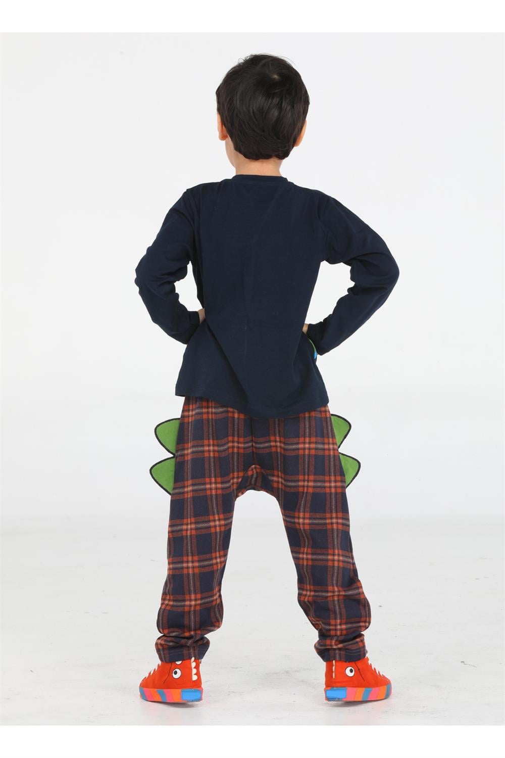 Ekose Muzip Dino Pantolon + T-shirt Takım - Casabony Kids
