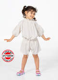 Ekru Keten Kız Şort + Tunik Takım - Casabony Kids