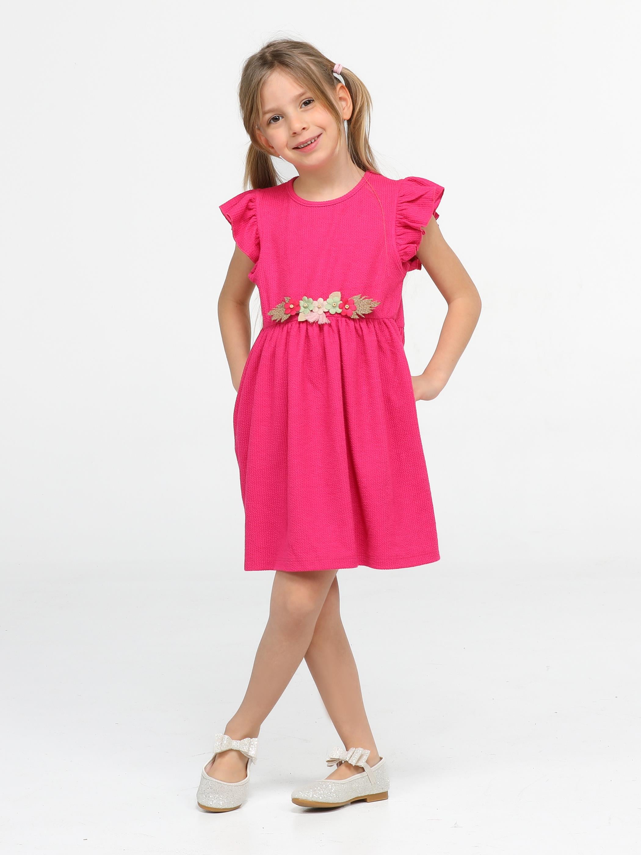 Fuşya Çiçekli Kız Çocuk Elbise - Casabony Kids