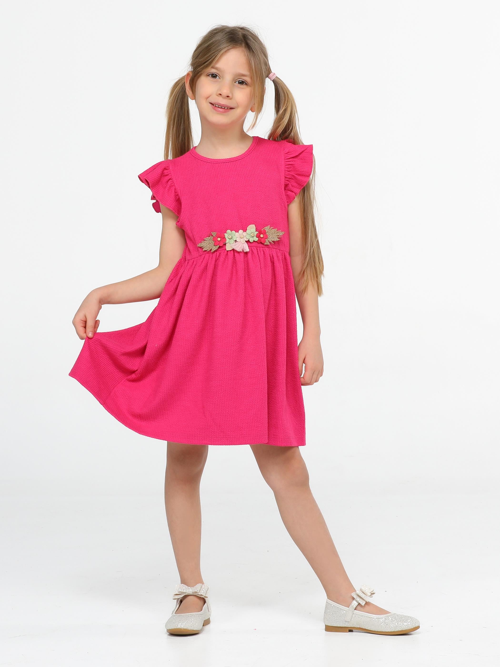 Fuşya Çiçekli Kız Çocuk Elbise - Casabony Kids