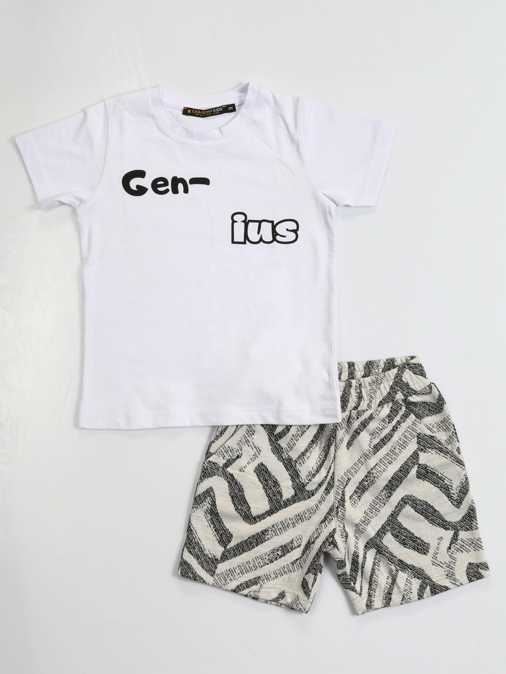 Gen-ius Siyah Desenli Erkek Çocuk Şort Takım - Casabony Kids