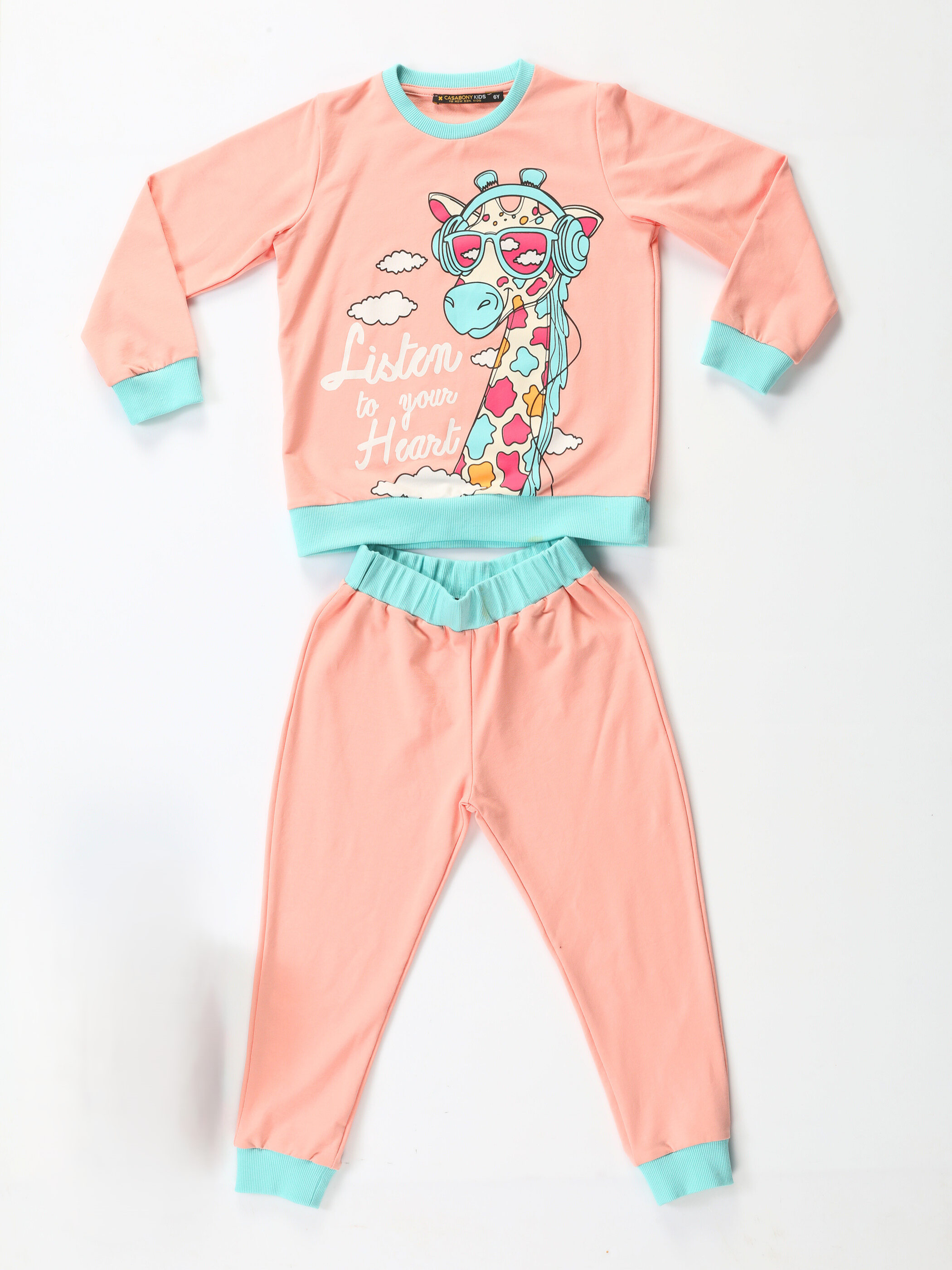 Giraffe Pembe Kalın Kız Çocuk Eşofman Takım - Casabony Kids
