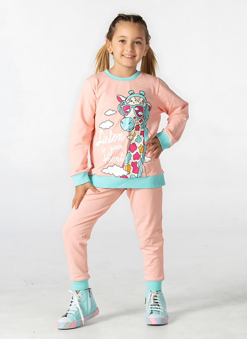 Giraffe Pembe Kalın Kız Çocuk Eşofman Takım - Casabony Kids