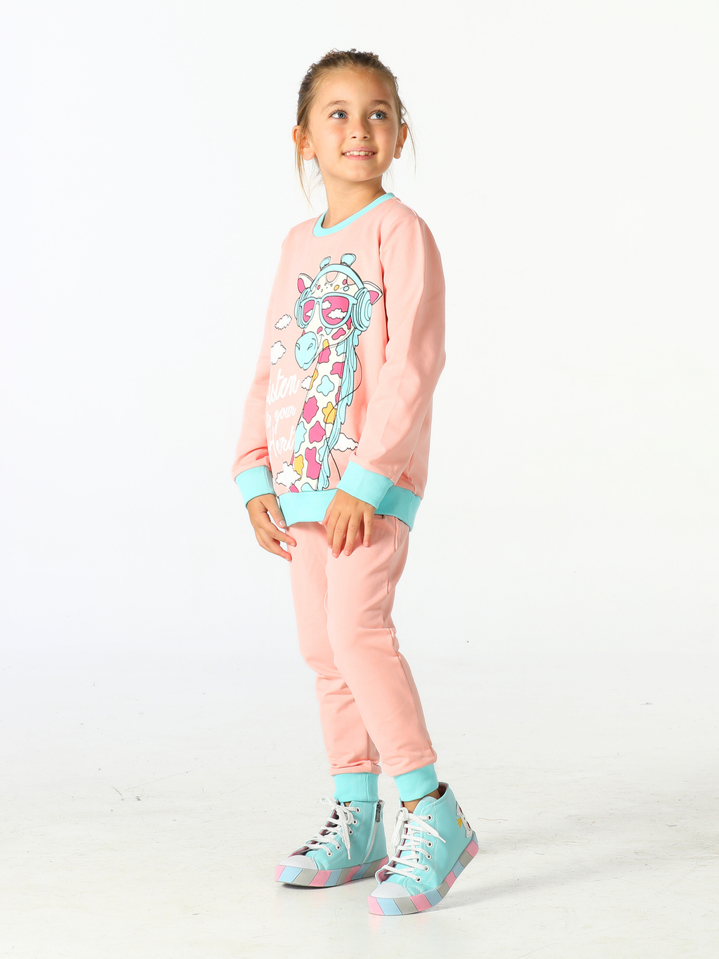 Giraffe Pembe Kalın Kız Çocuk Eşofman Takım - Casabony Kids