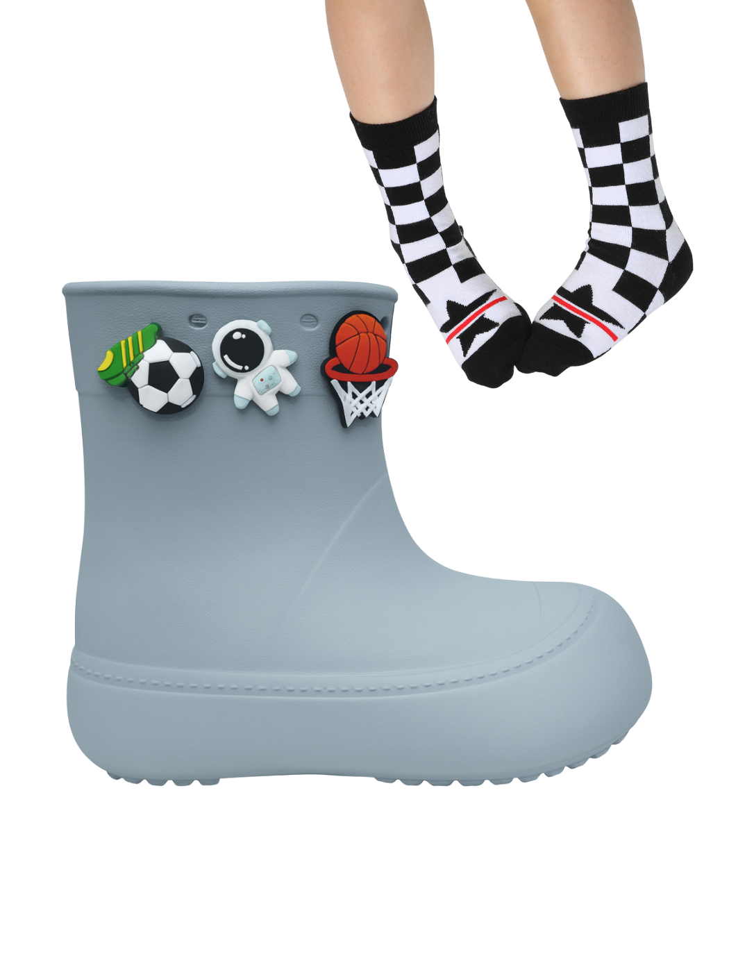 Gri Erkek Çocuk Yağmur Botu & Çorap Set - Casabony Kids