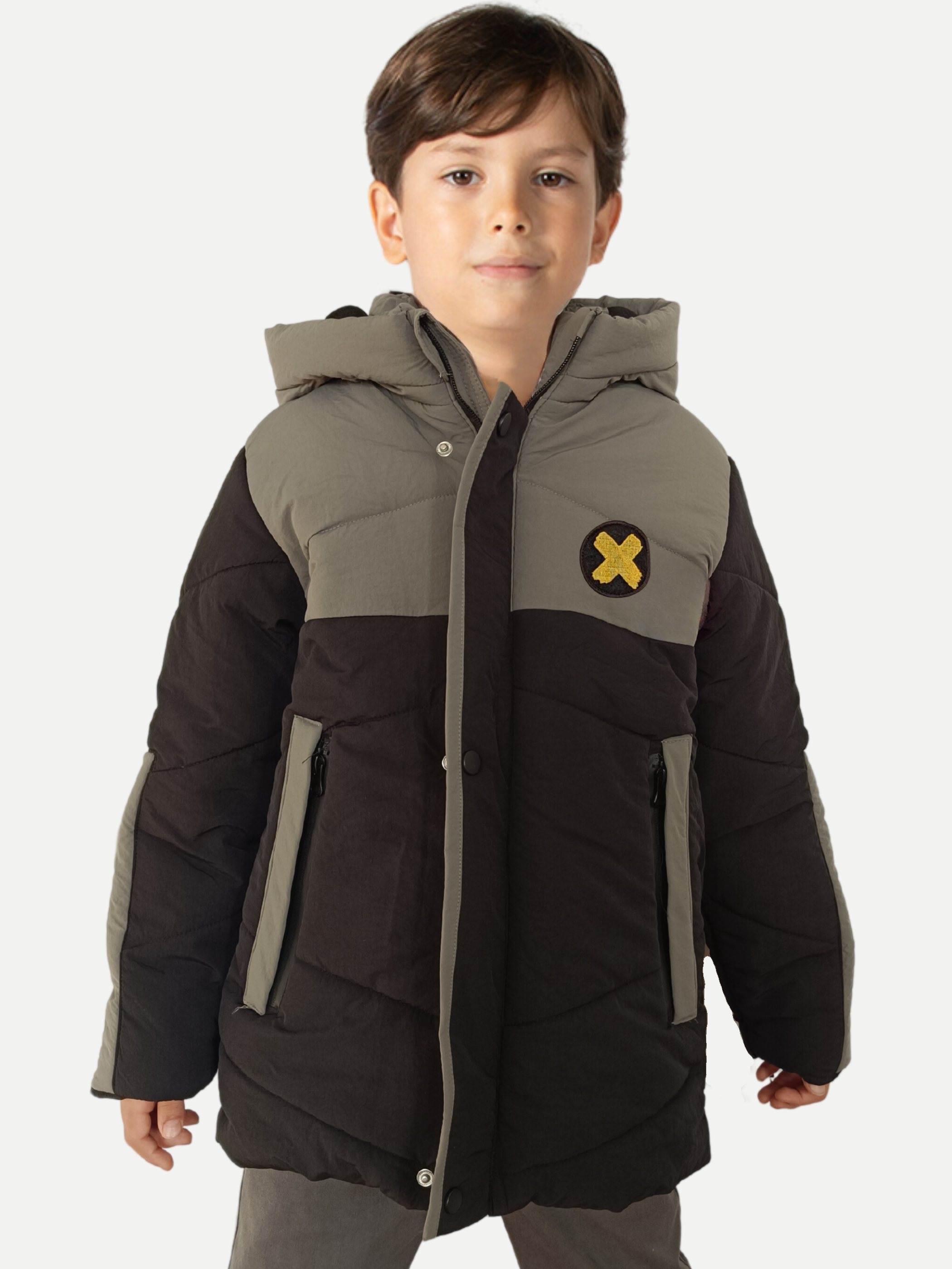 Gri Siyah Su Geçirmez Parçalı Elyaflı Unisex ÇocukMont - Casabony Kids