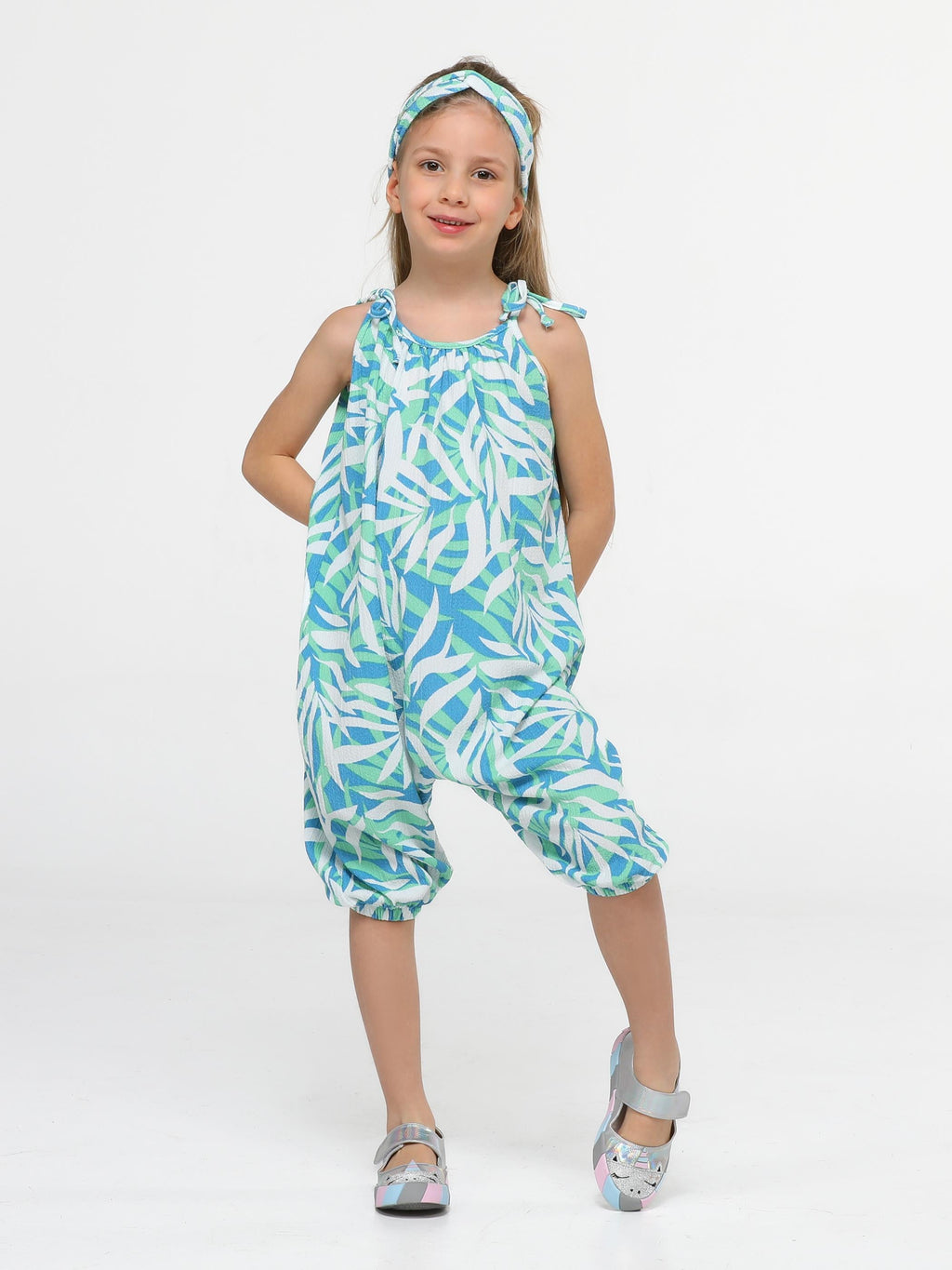 Hawaii Çiçekli Kız Tulum+Saç Bandı - Casabony Kids