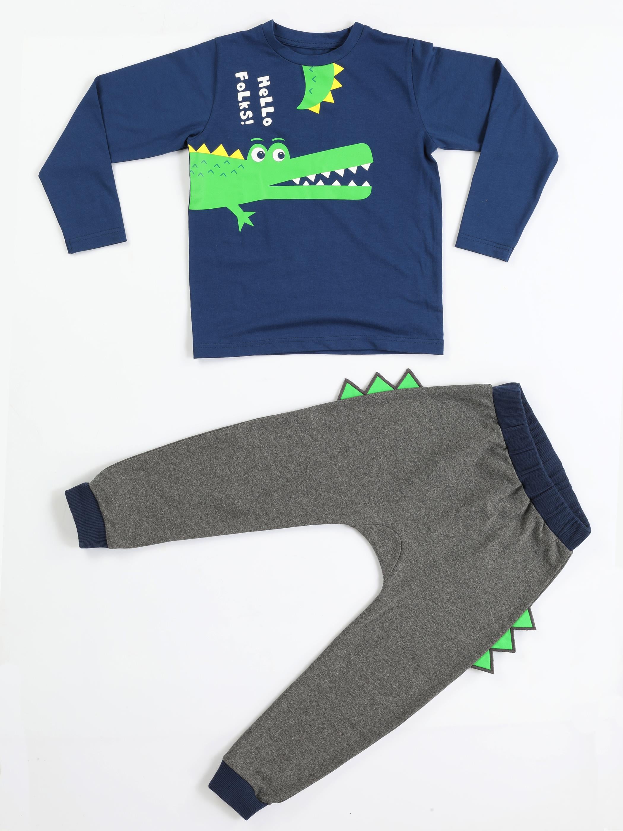 Hello Timsah Tırtırlı Baggy Pantolon + T-shirt Takım - Casabony Kids