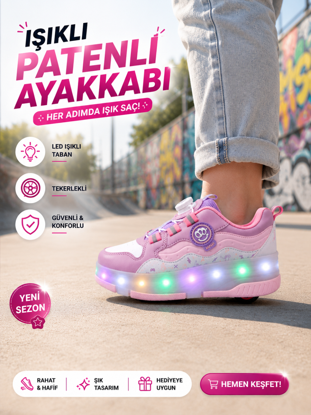 Işıklı Patenli Kız Çocuk Ayakkabı - Casabony Kids