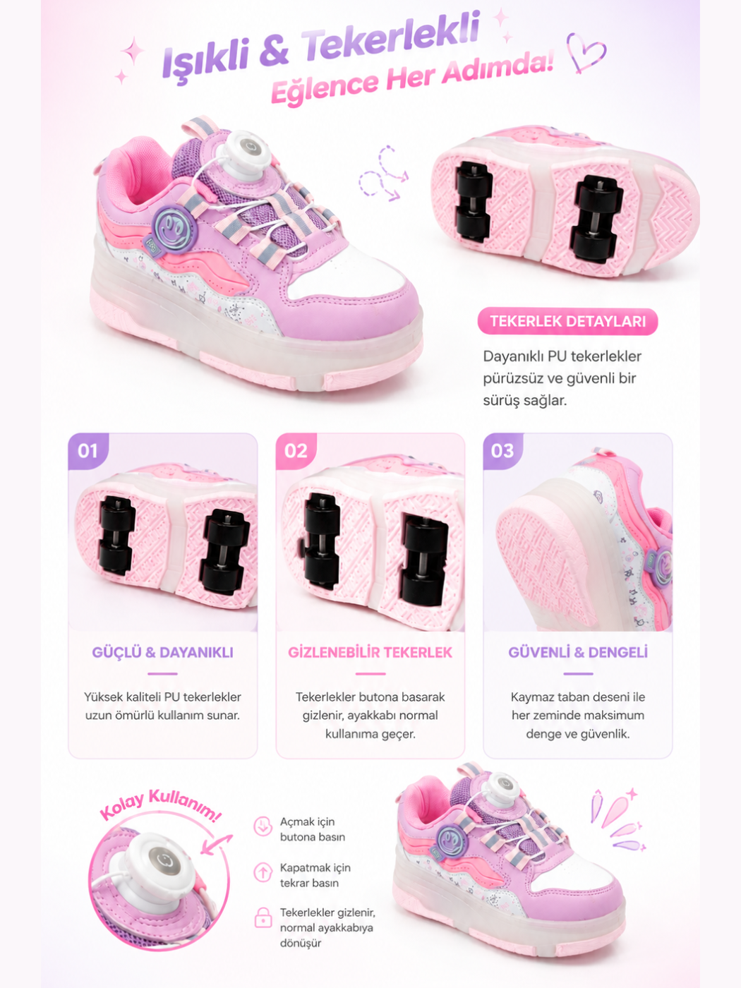 Işıklı Patenli Kız Çocuk Ayakkabı - Casabony Kids