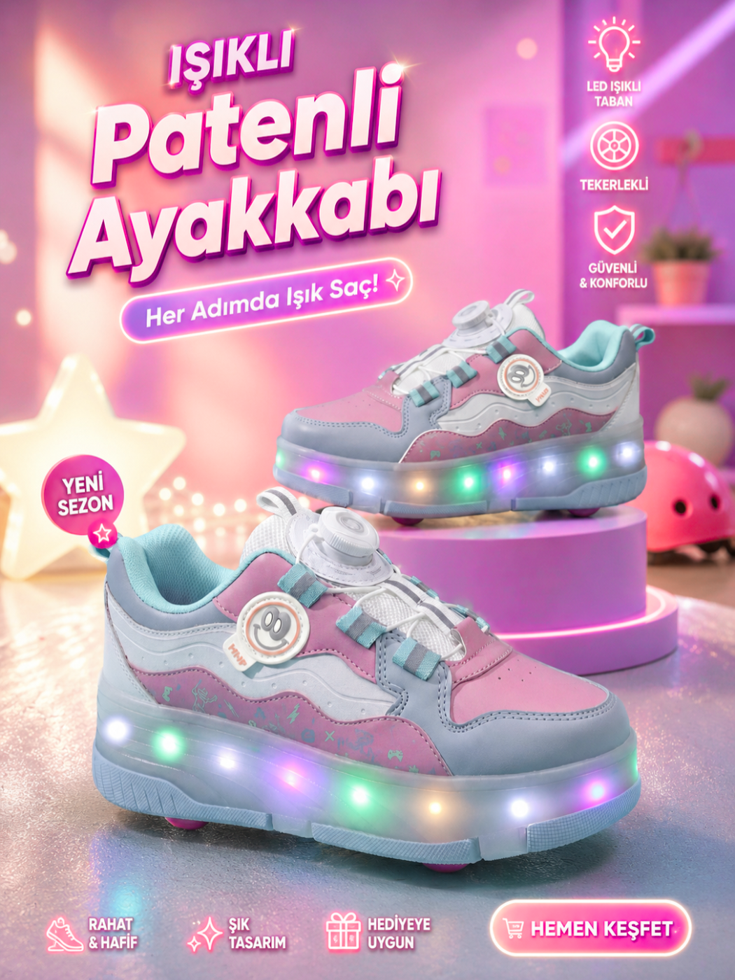 Işıklı Patenli Kız Çocuk Ayakkabı - Casabony Kids