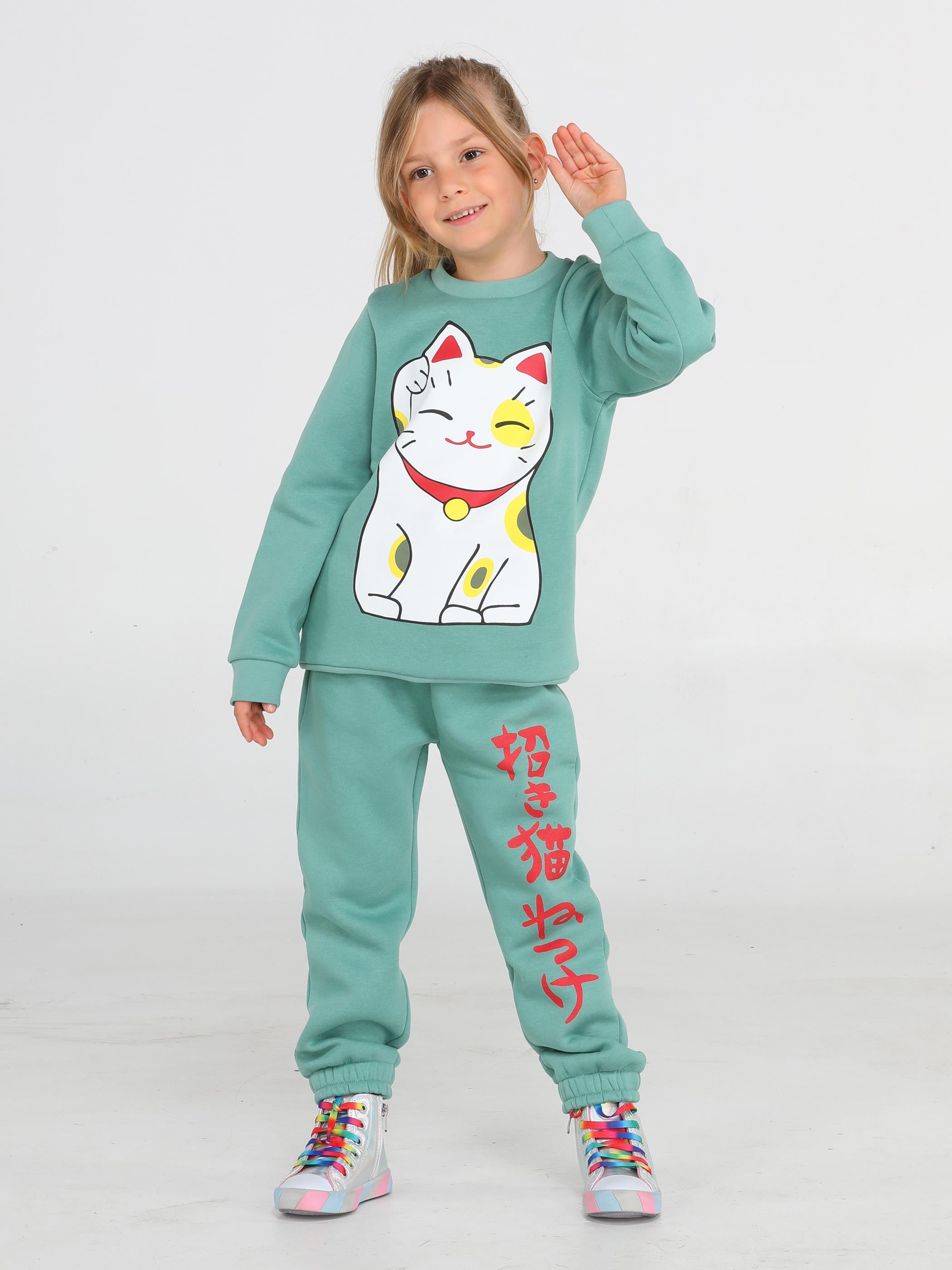 Japan Cat Yeşil Kız Çocuk Eşofman Takım - Casabony Kids