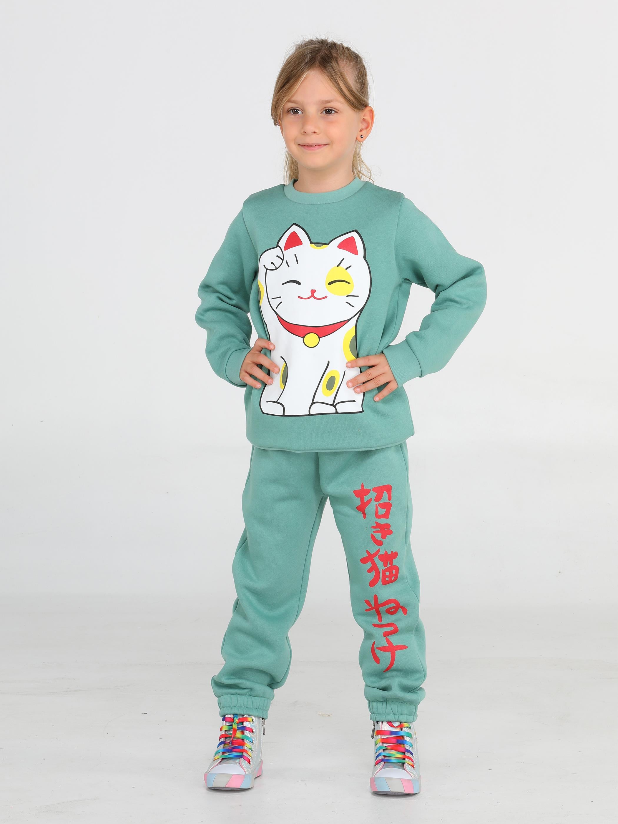 Japan Cat Yeşil Kız Çocuk Eşofman Takım - Casabony Kids