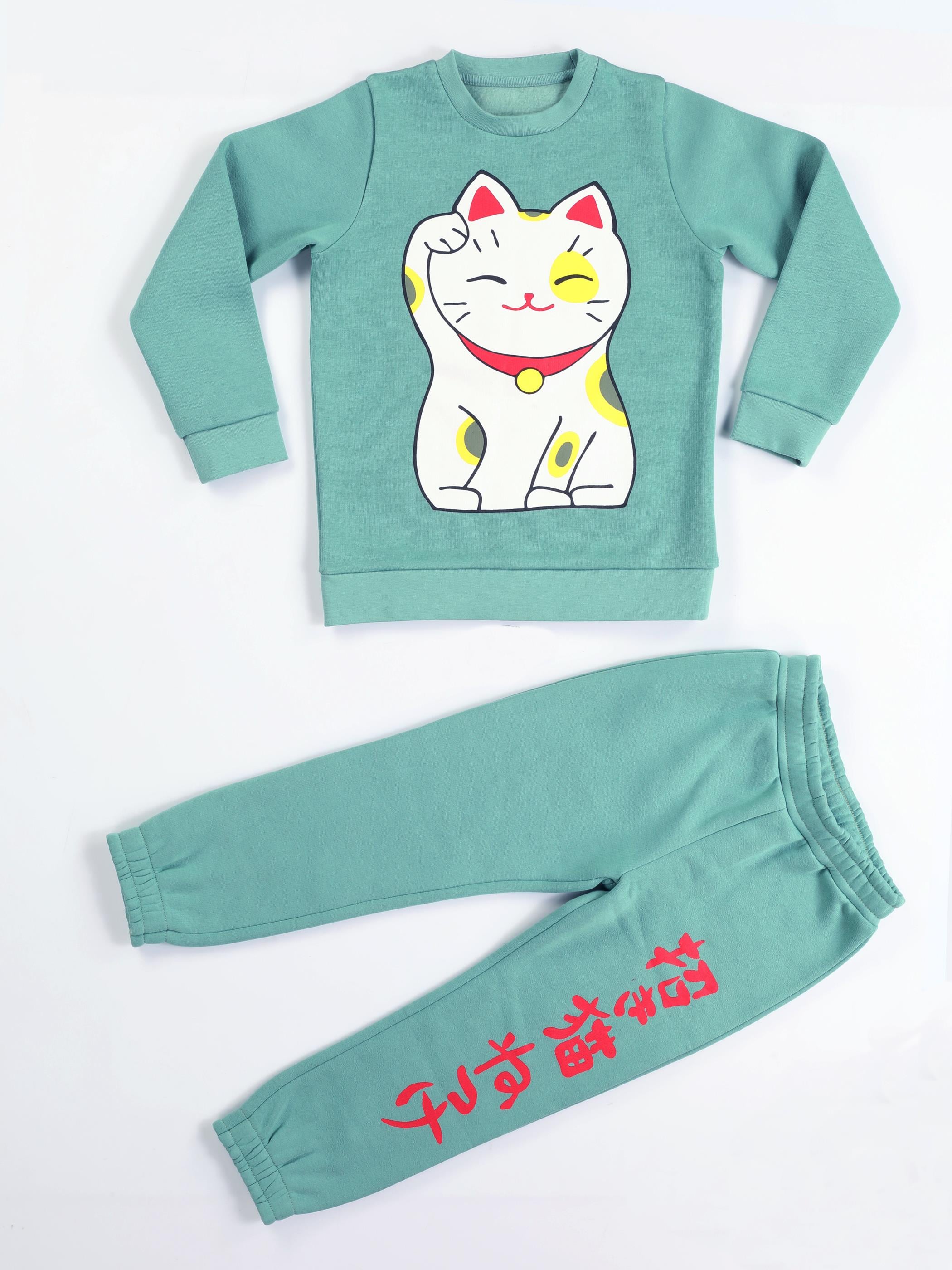 Japan Cat Yeşil Kız Çocuk Eşofman Takım - Casabony Kids