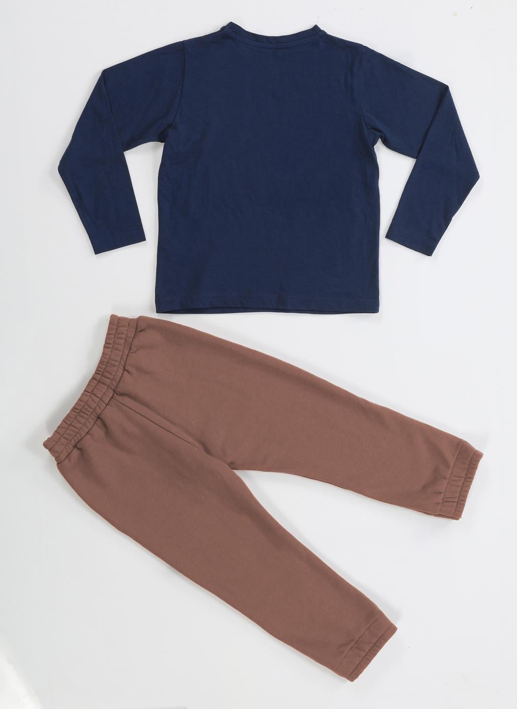 Kahve Yazılı Dino Jogger Pantolon + Tshirt Takım - Casabony Kids