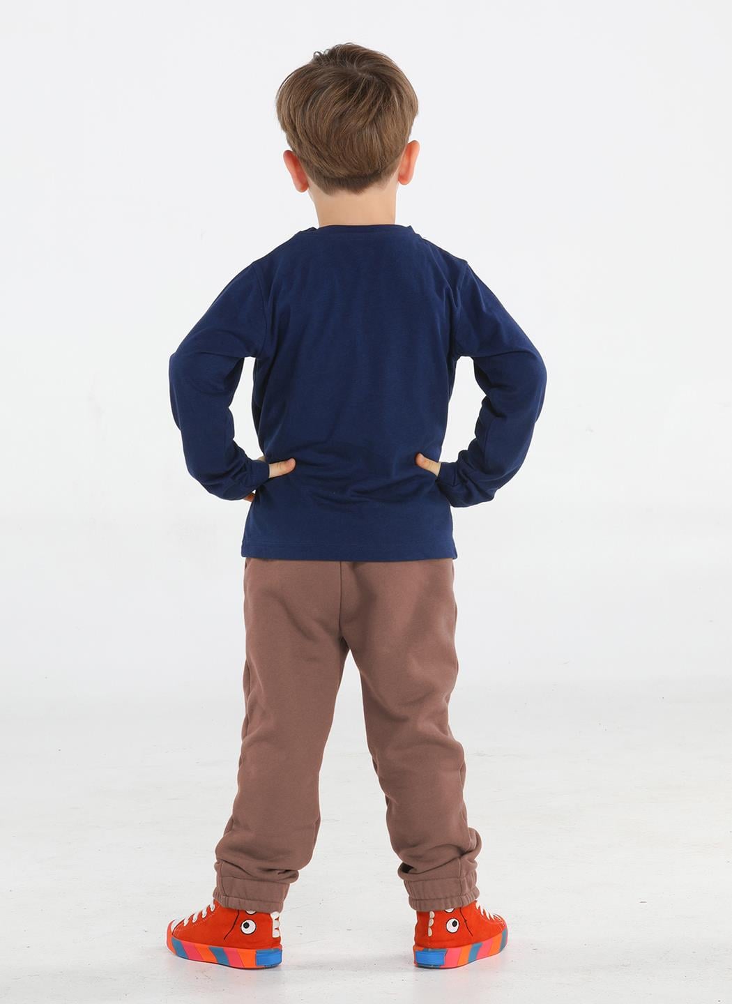 Kahve Yazılı Dino Jogger Pantolon + Tshirt Takım - Casabony Kids