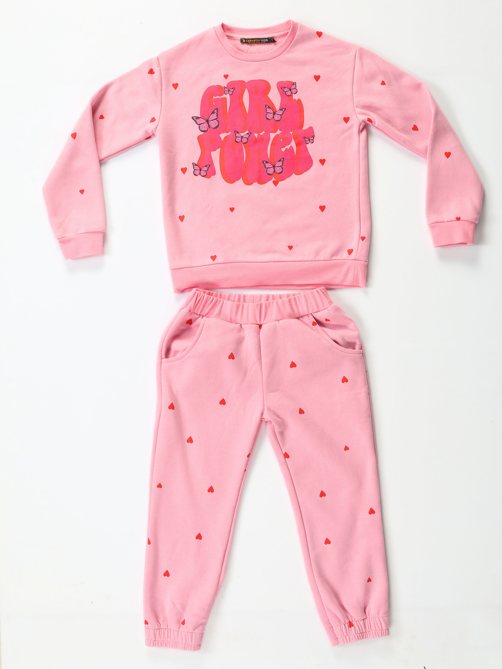 Kalp Desenli Girl Power Eşofman Takım - Casabony Kids