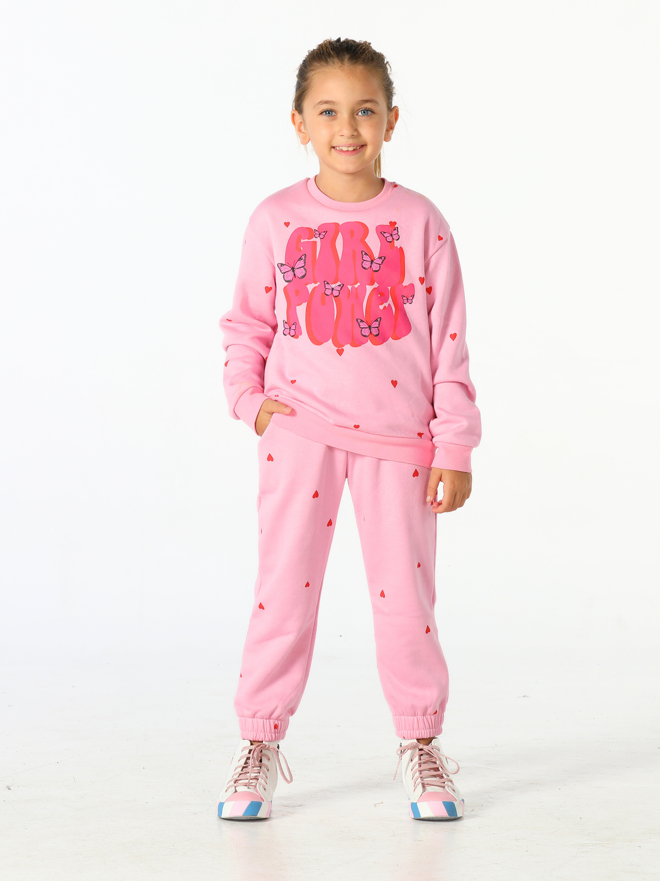 Kalp Desenli Girl Power Eşofman Takım - Casabony Kids