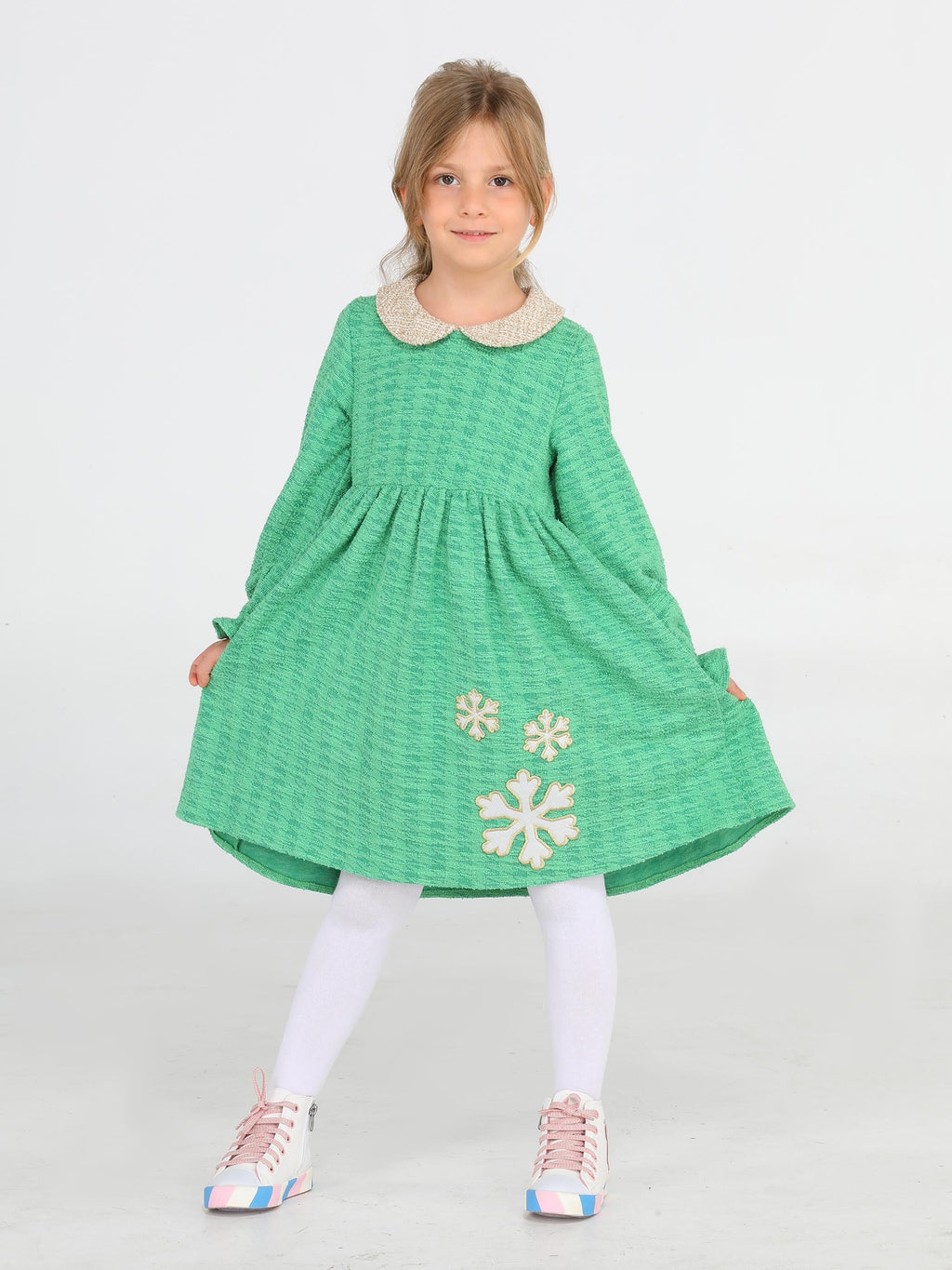 Kartanesi Yeşil Baby Yaka Kız Çocuk Elbise - Casabony Kids