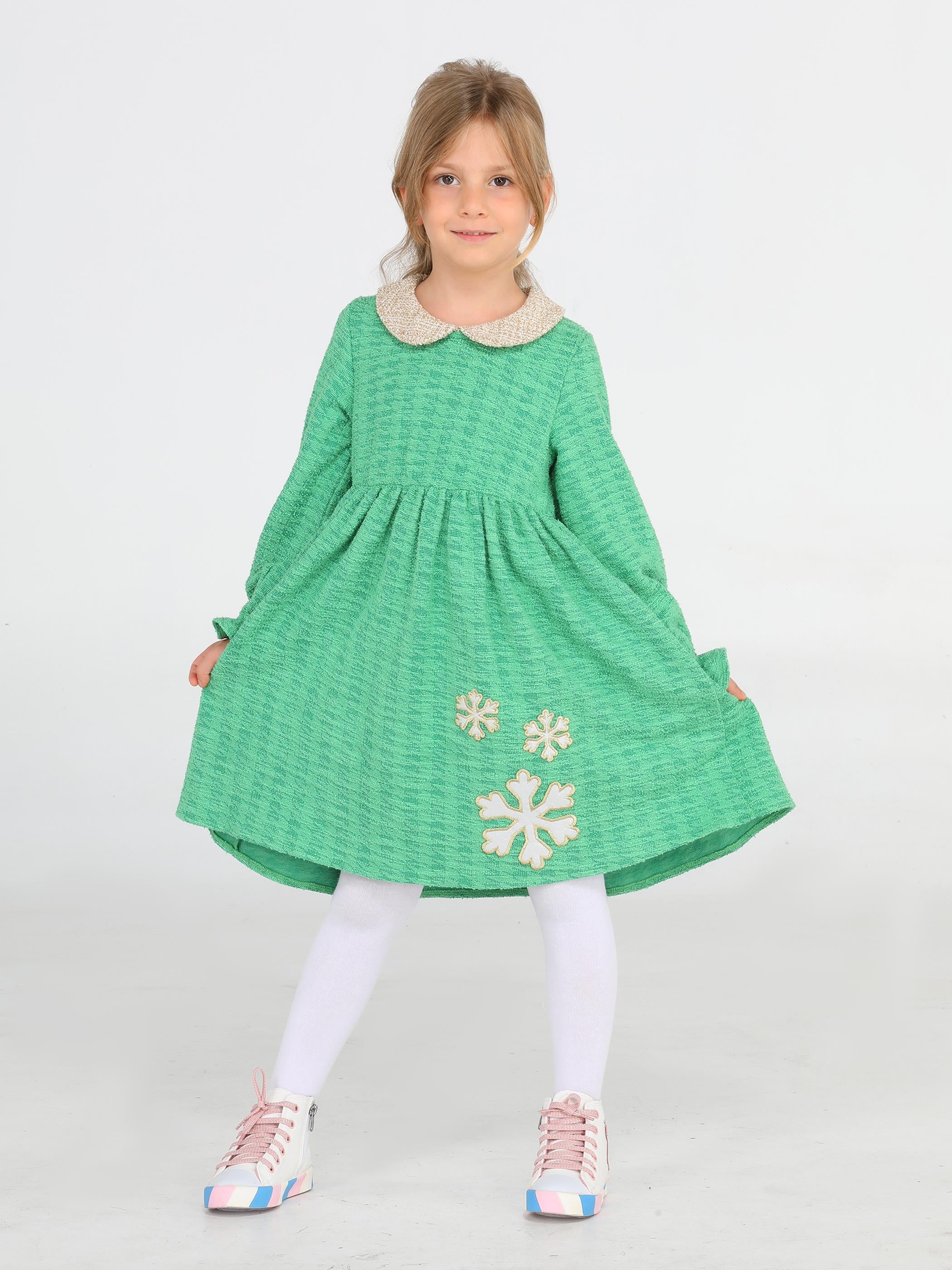 Kartanesi Yeşil Baby Yaka Kız Çocuk Elbise - Casabony Kids