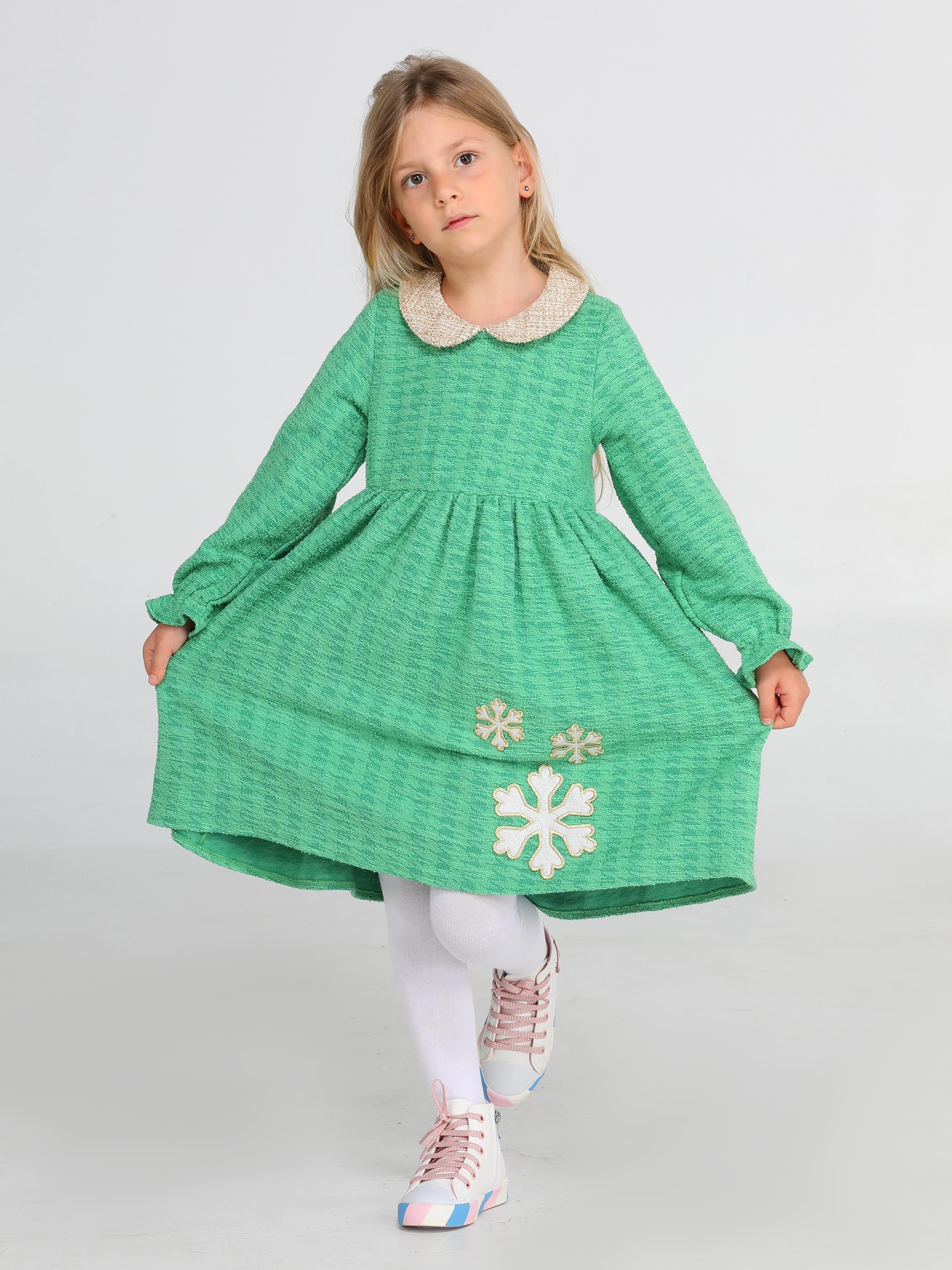 Kartanesi Yeşil Baby Yaka Kız Çocuk Elbise - Casabony Kids