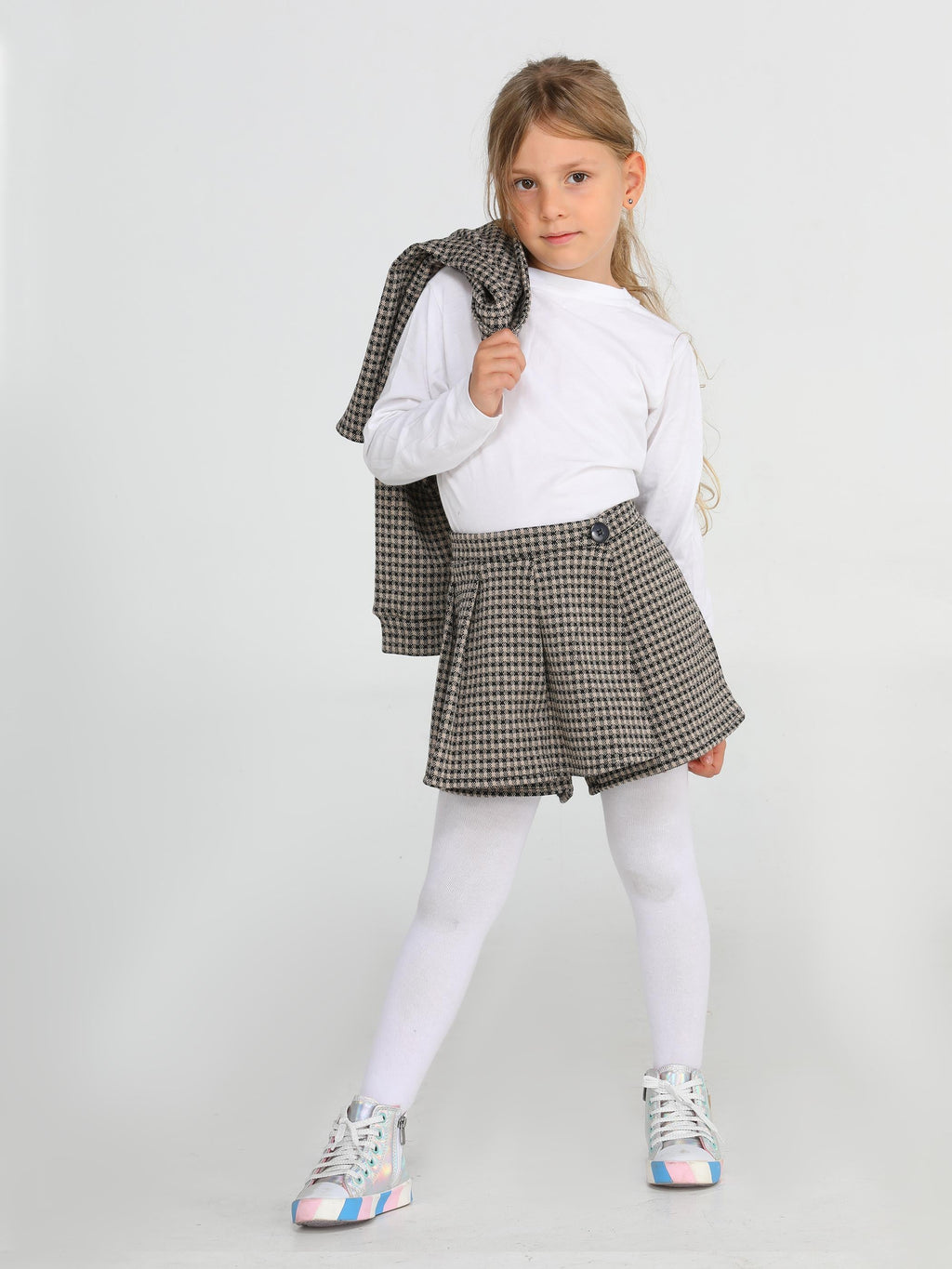 Kazayağı Pliseli Kız Çocuk Şort + Gömlek Takım - Casabony Kids
