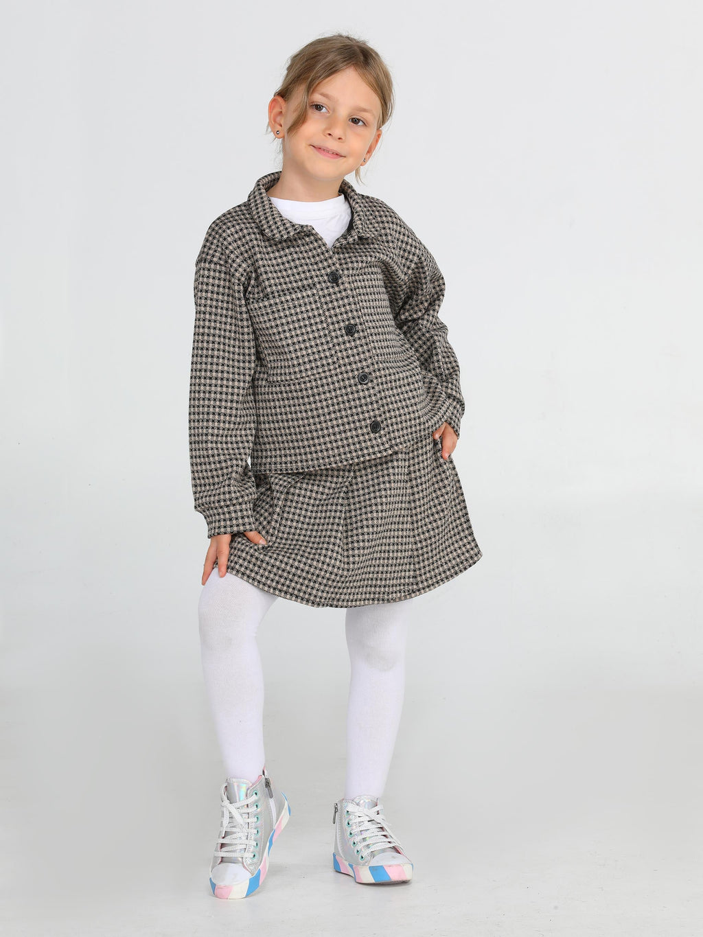 Kazayağı Pliseli Kız Çocuk Şort + Gömlek Takım - Casabony Kids