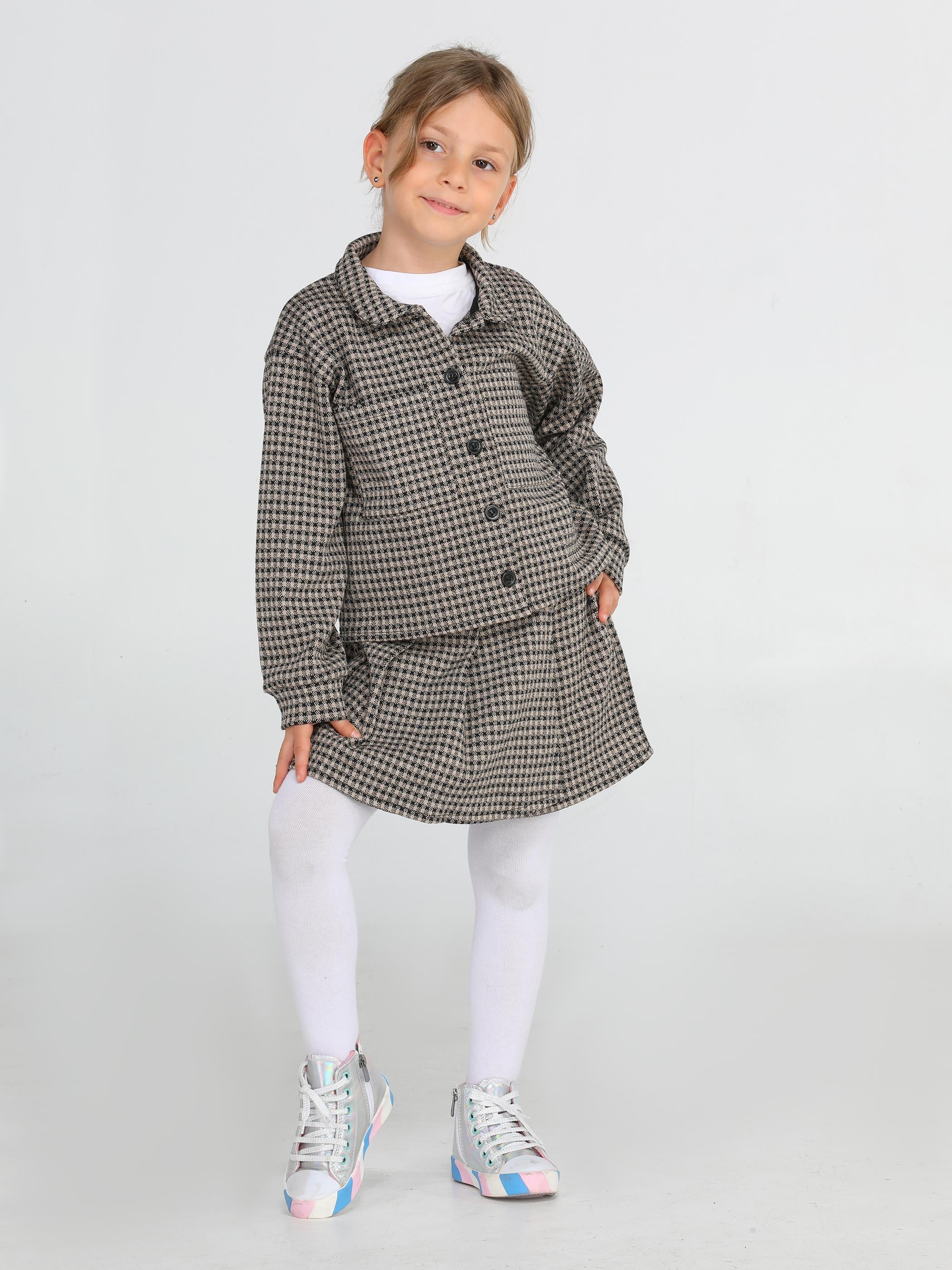 Kazayağı Pliseli Kız Çocuk Şort + Gömlek Takım - Casabony Kids