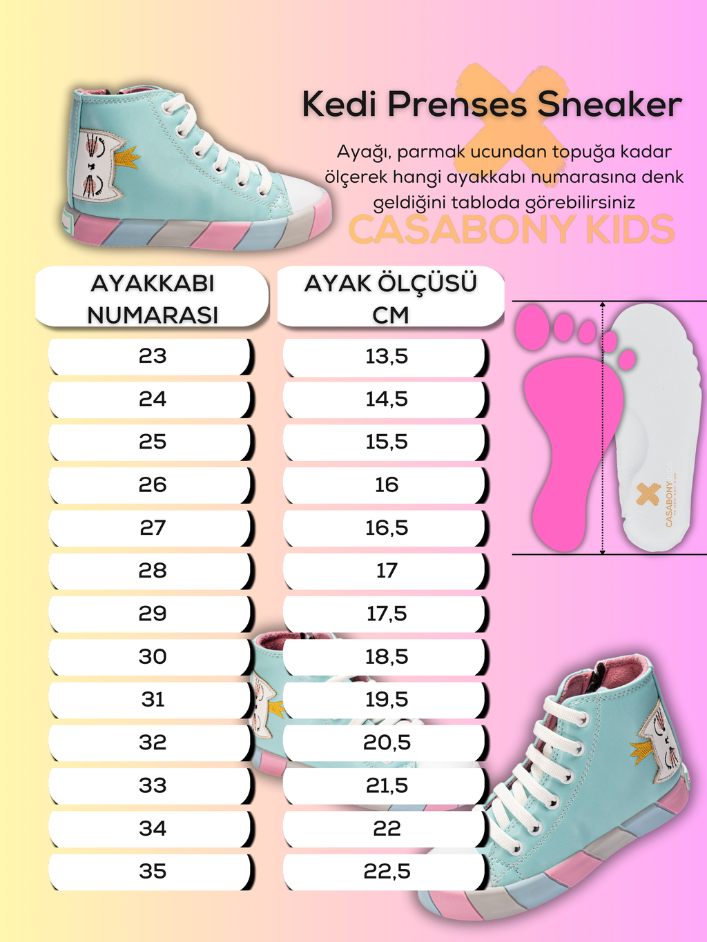 Kedi Prenses Mavi Kız Çocuk Sneakers - Casabony Kids