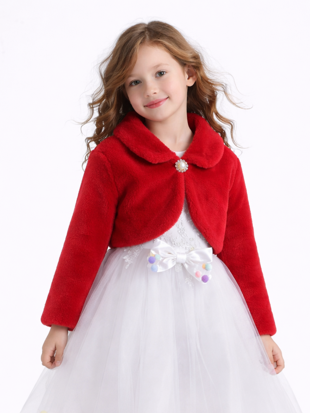 Kırmızı Kız Çocuk Peluş Bolero - Casabony Kids