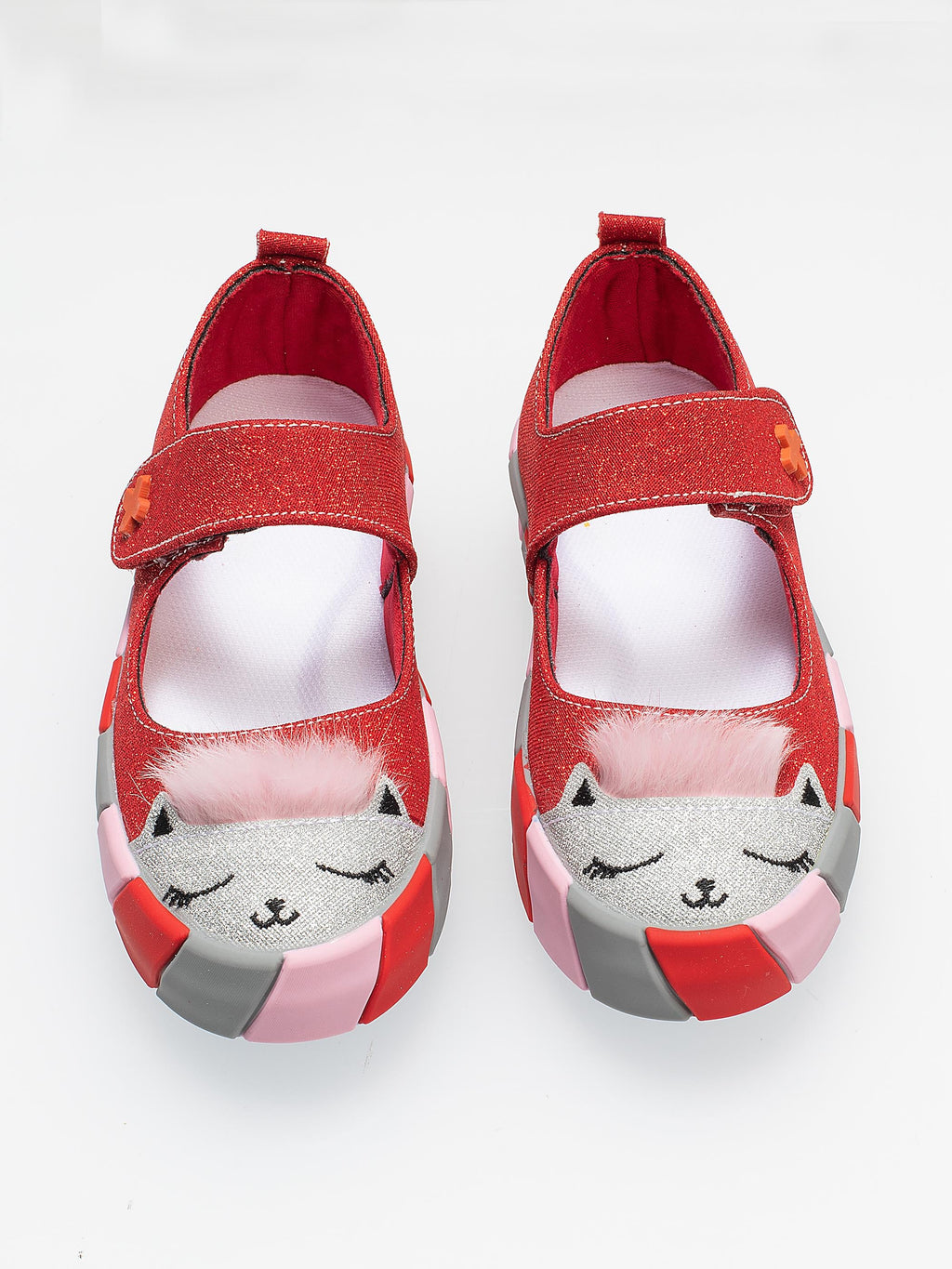 Kırmızı Simli Kedi Kız Sneaker Babet - Casabony Kids