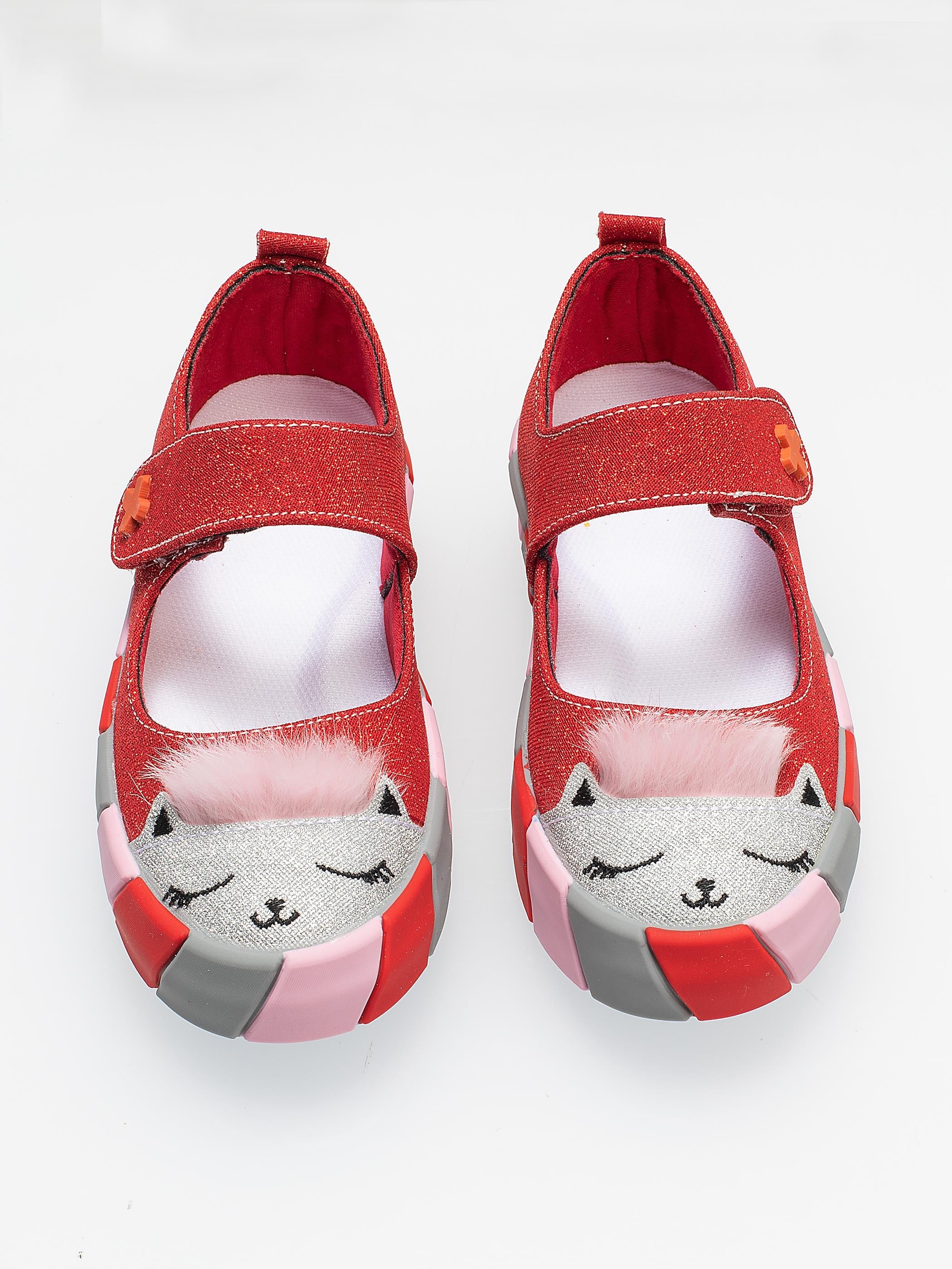 Kırmızı Simli Kedi Kız Sneaker Babet - Casabony Kids