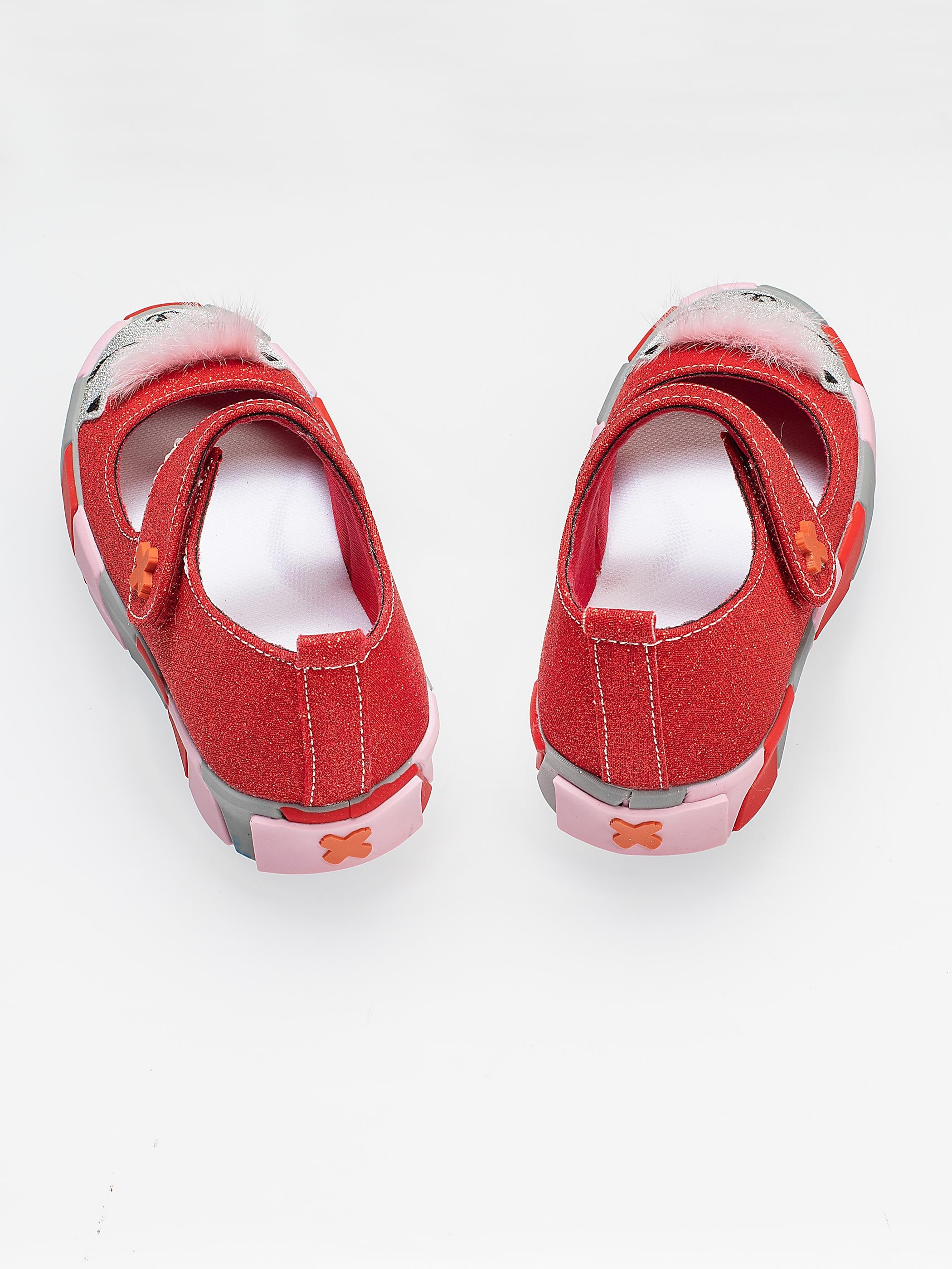 Kırmızı Simli Kedi Kız Sneaker Babet - Casabony Kids