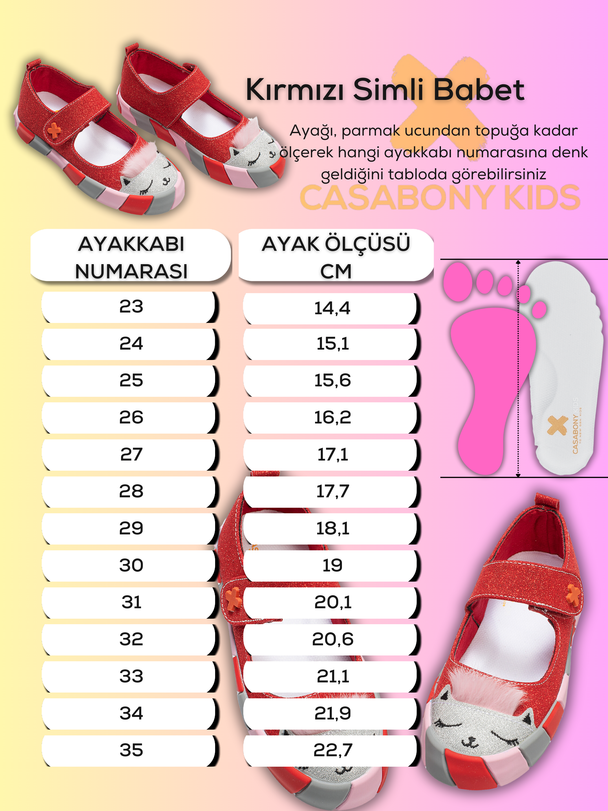 Kırmızı Simli Kedi Kız Sneaker Babet - Casabony Kids