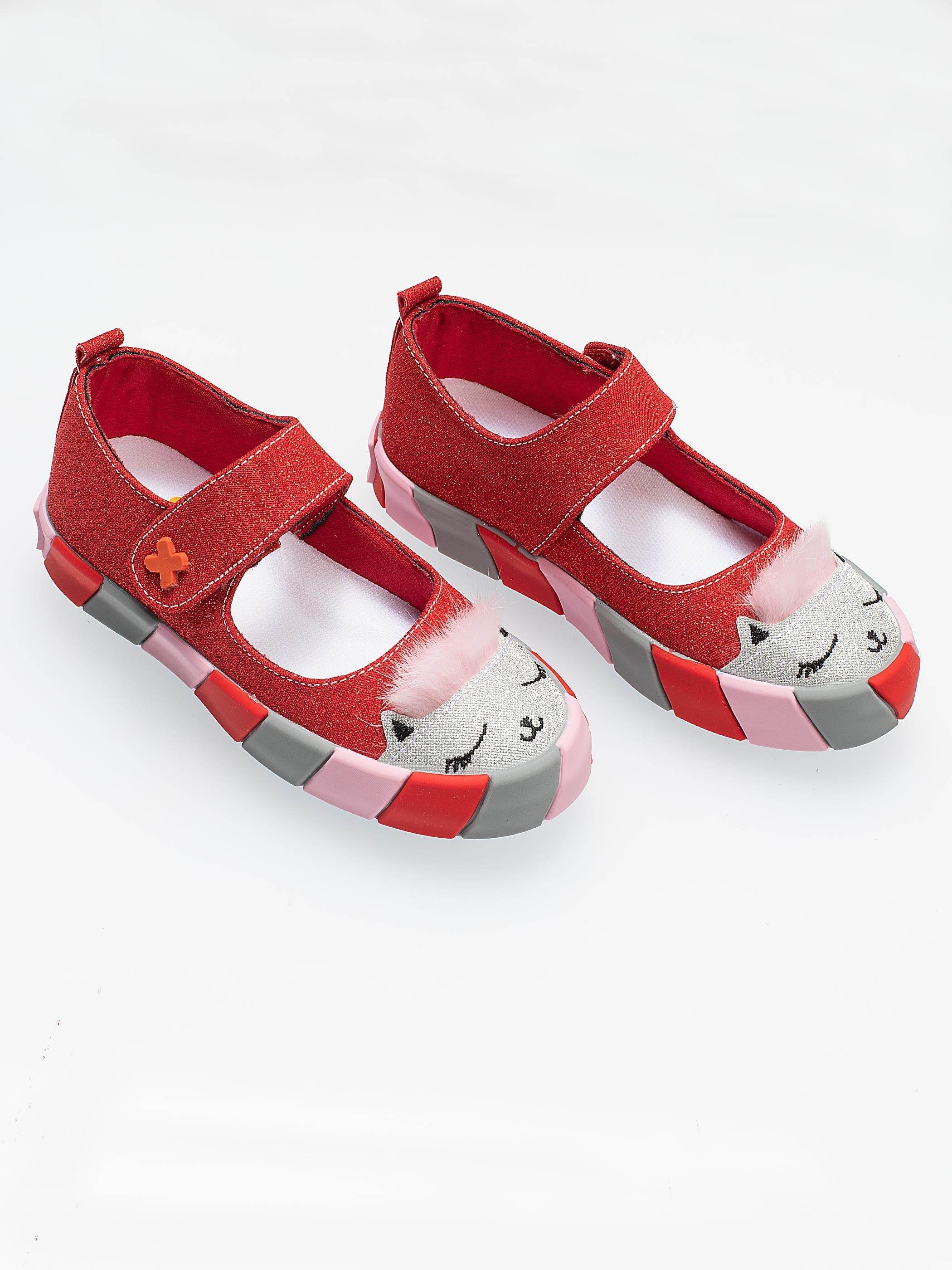 Kırmızı Simli Kedi Kız Sneaker Babet - Casabony Kids