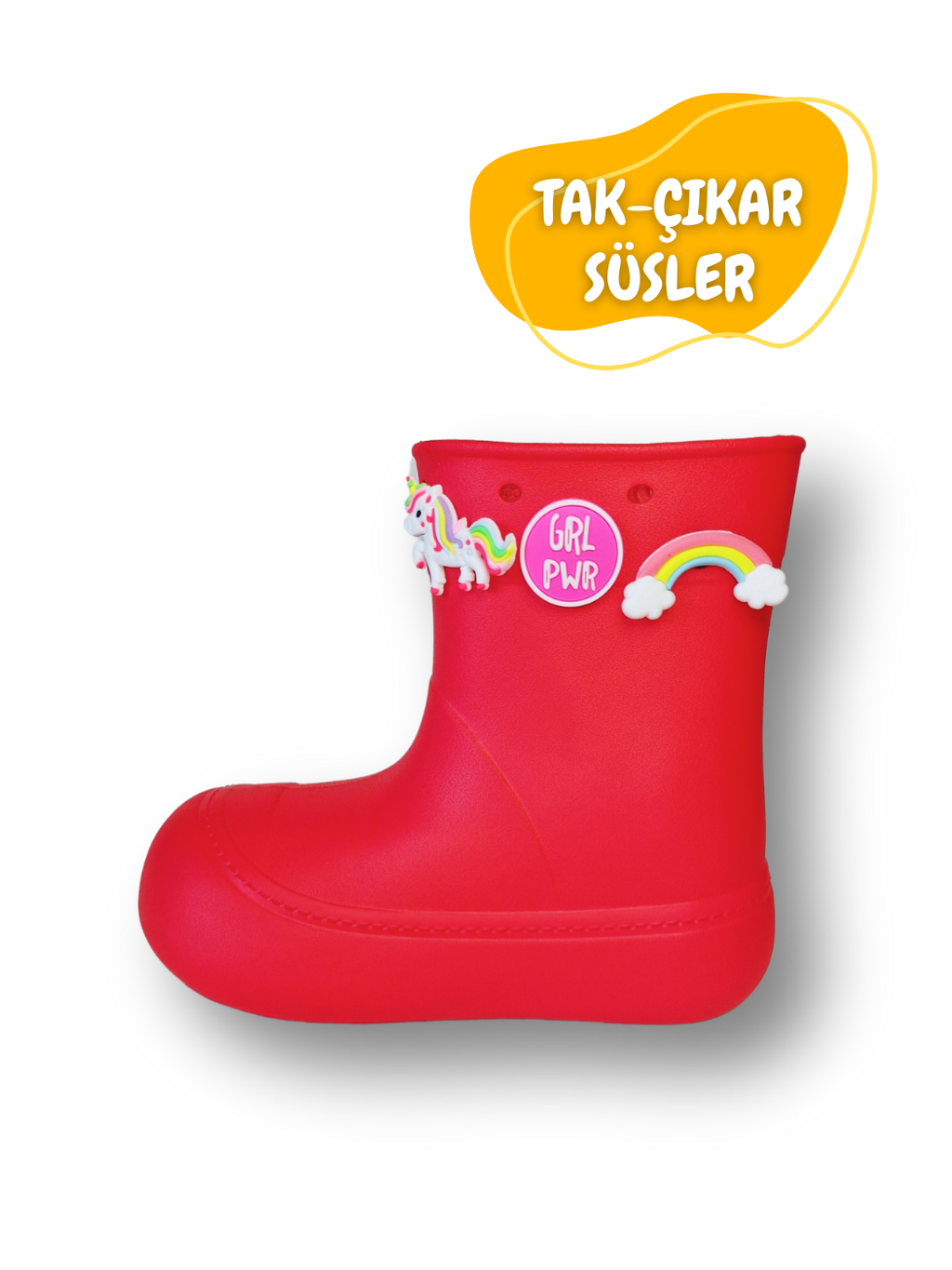 Kırmızı Yağmur Botu + Geyikli+Çorap Set - Casabony Kids