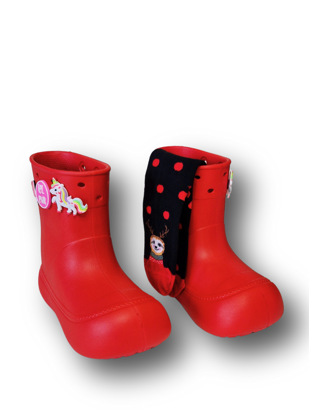 Kırmızı Yağmur Botu + Geyikli+Çorap Set - Casabony Kids