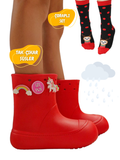 Kırmızı Yağmur Botu + Geyikli+Çorap Set - Casabony Kids