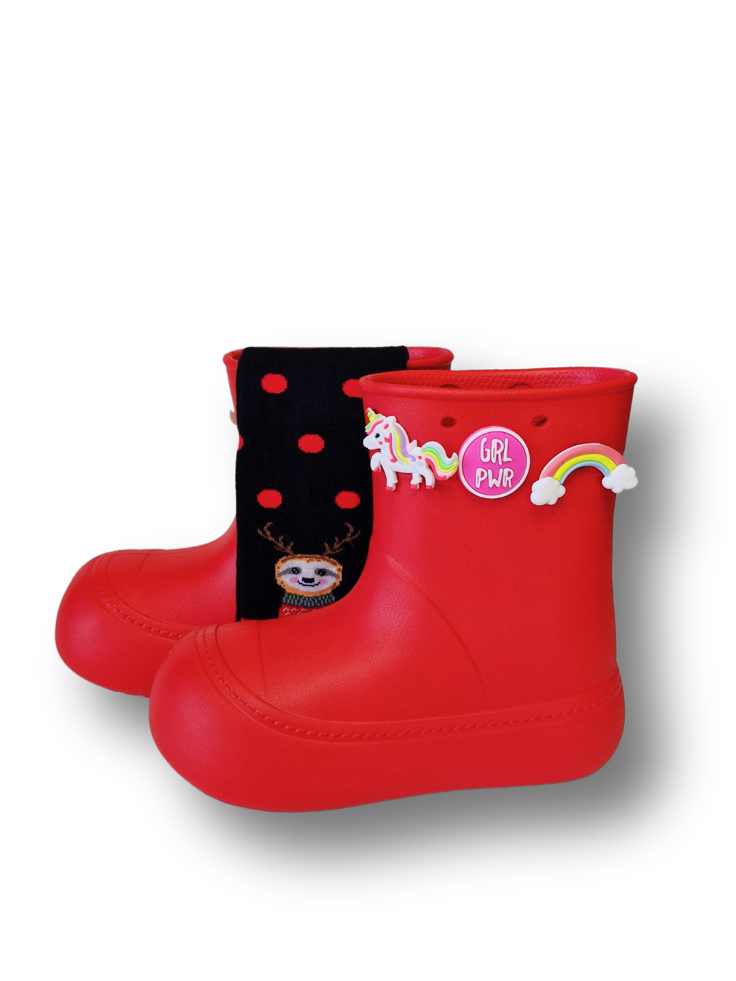 Kırmızı Yağmur Botu + Geyikli+Çorap Set - Casabony Kids