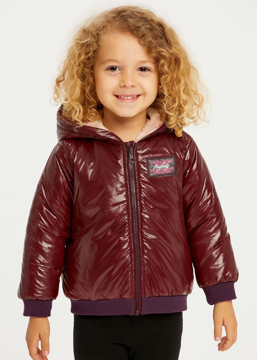 Kız Çocuk Elyaflı Kapüşonlu Bordo Mont - Casabony Kids