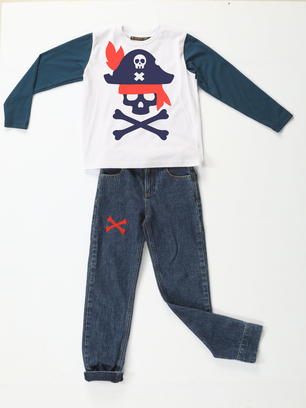 Korsan Denim Pantolon + T-shirt Takım - Casabony Kids
