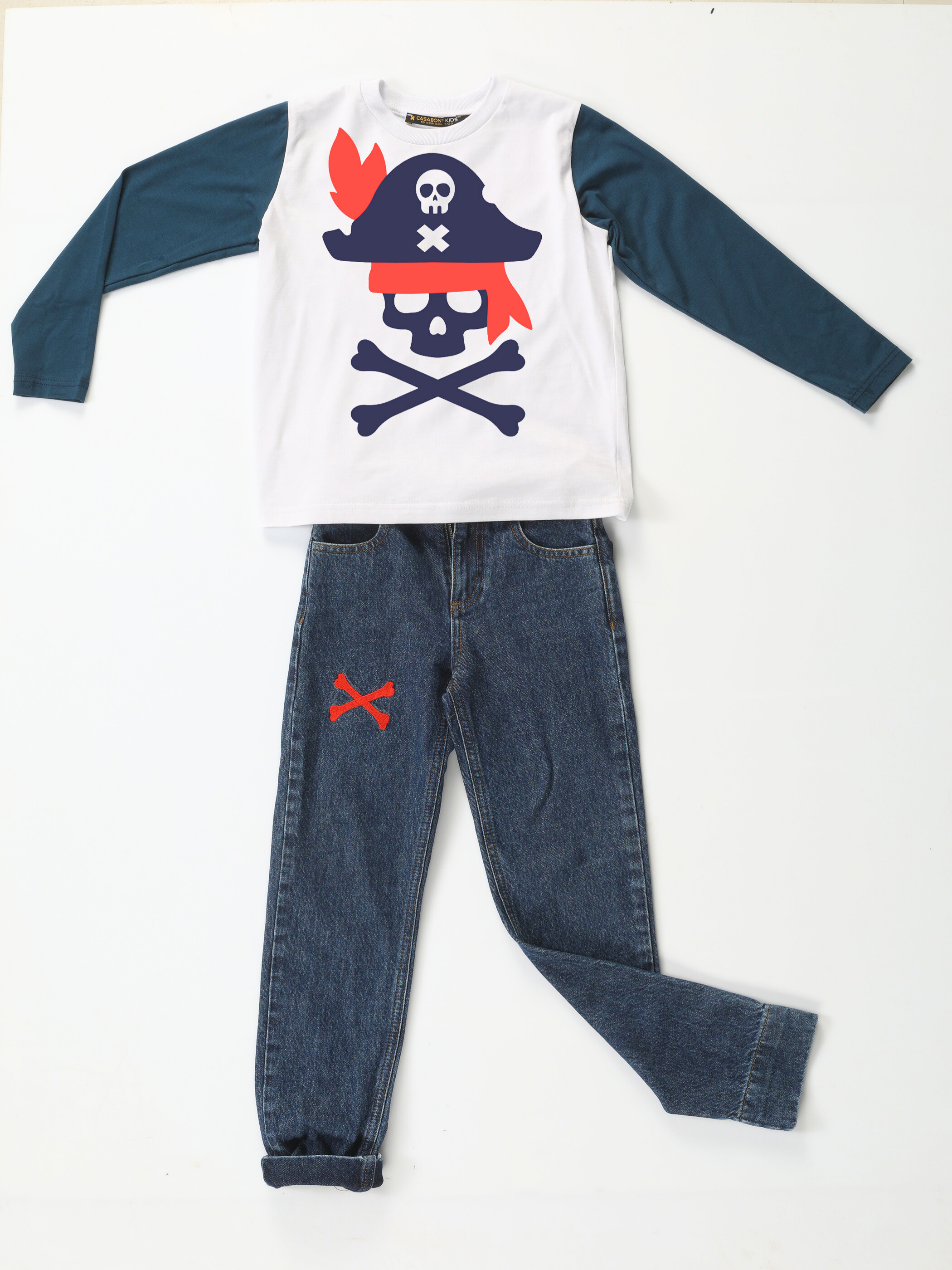 Korsan Denim Pantolon + T-shirt Takım - Casabony Kids